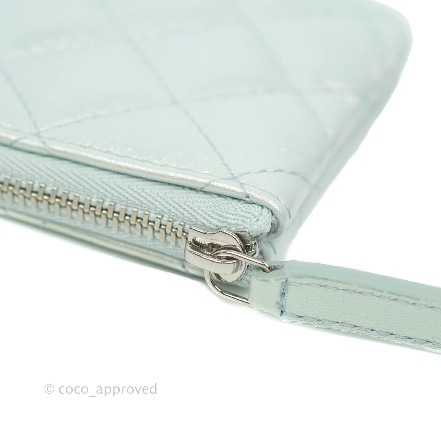 Chanel Mini Quilted O Case Iridescent Light Blue Calfskin Silver Hardware