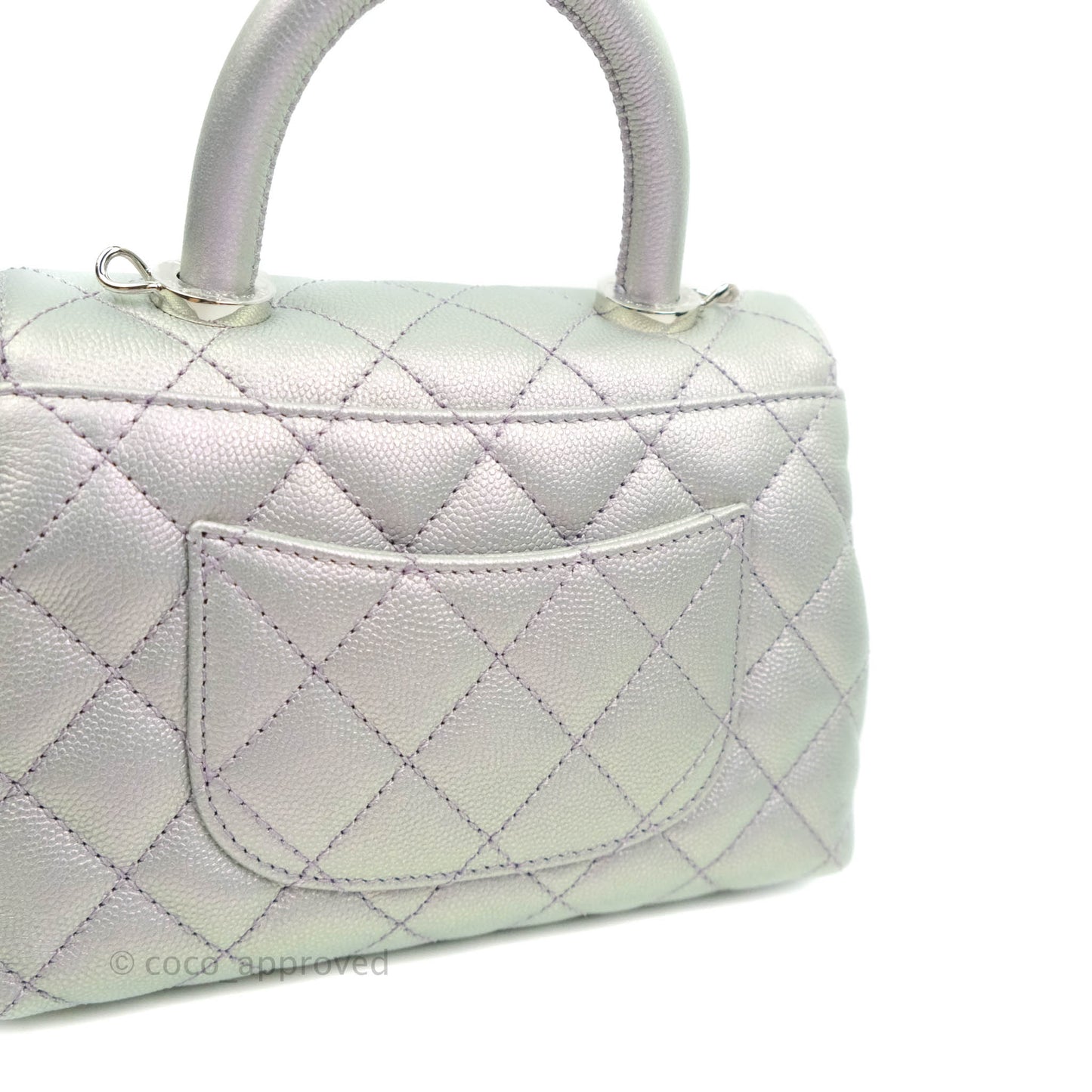 Chanel Extra Mini Coco Handle Quilted Iridescent Lilac Caviar Rainbow Hardware