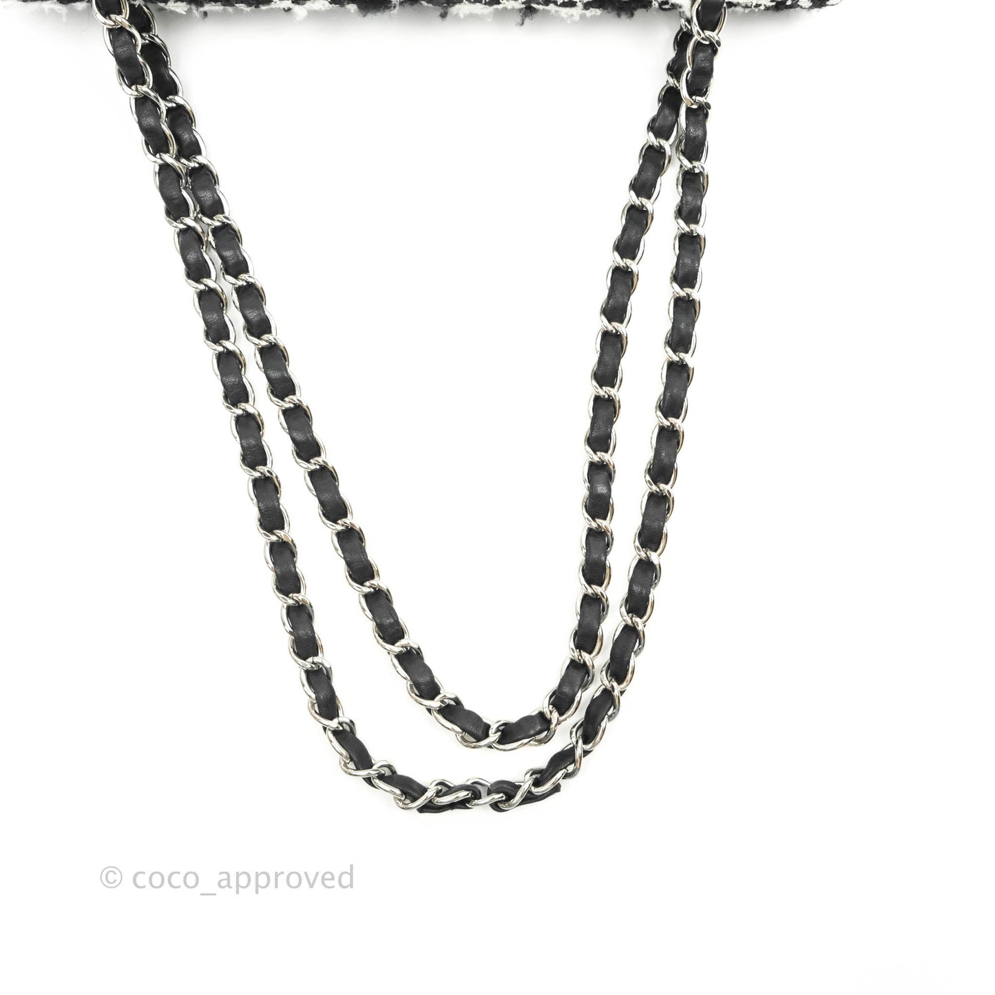 Chanel Quilted M/L Medium Double Flap Black White Tweed Silver Hardware