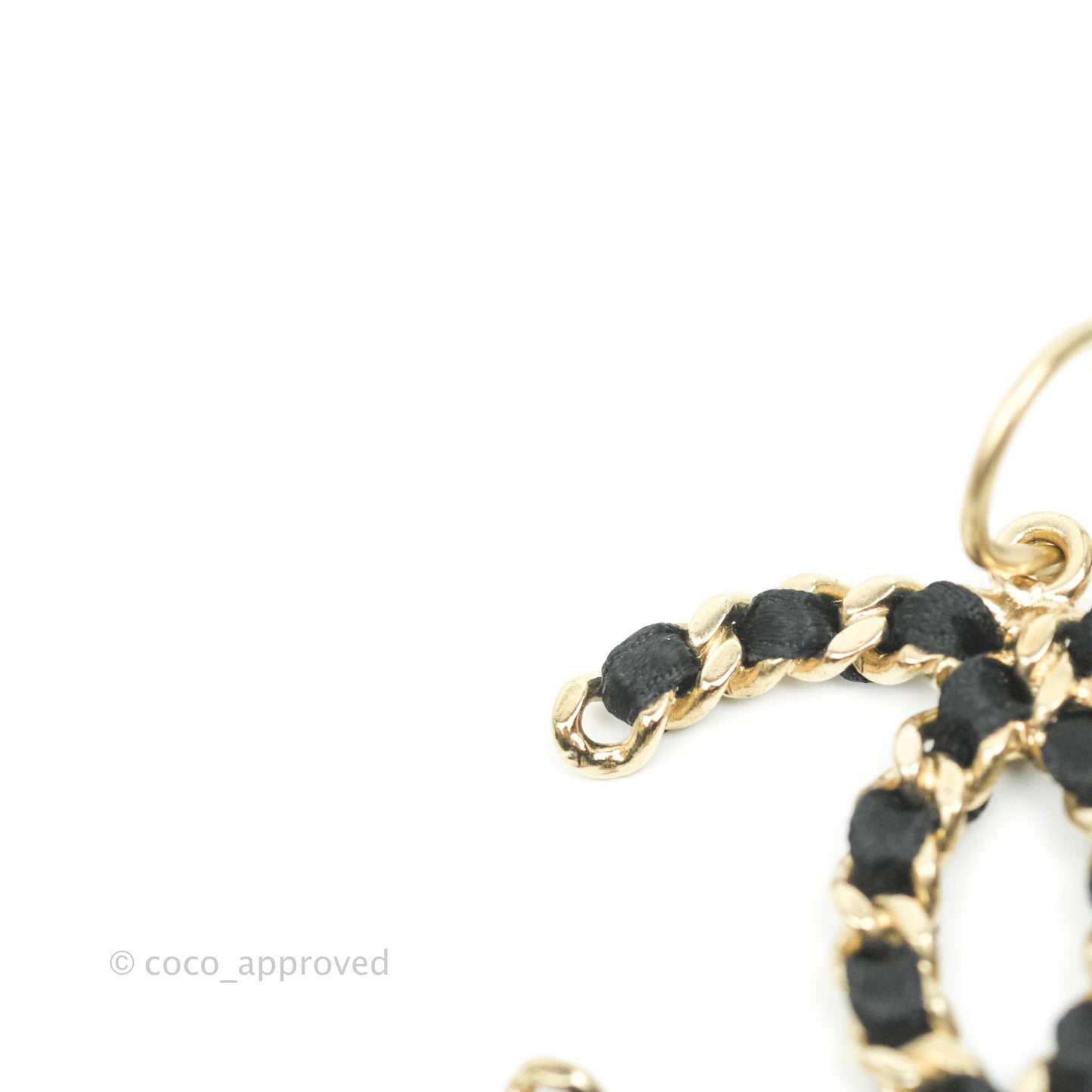 Chanel CC Chain Braided Black Satin Drop Earrings Gold Hardware 13C