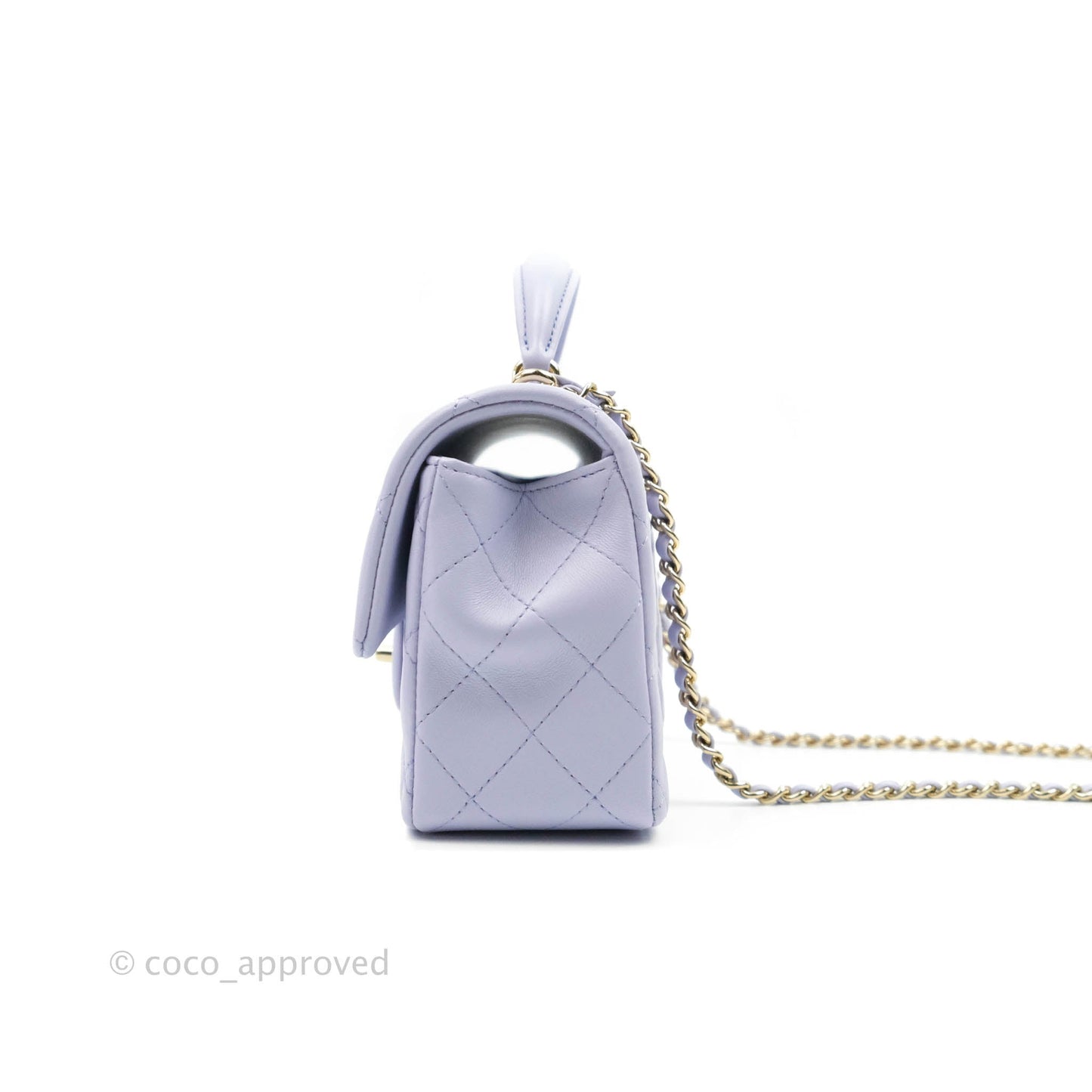 Chanel Top Handle Mini Rectangular Flap Bag Lilac Lambskin Aged Gold Hardware 21K