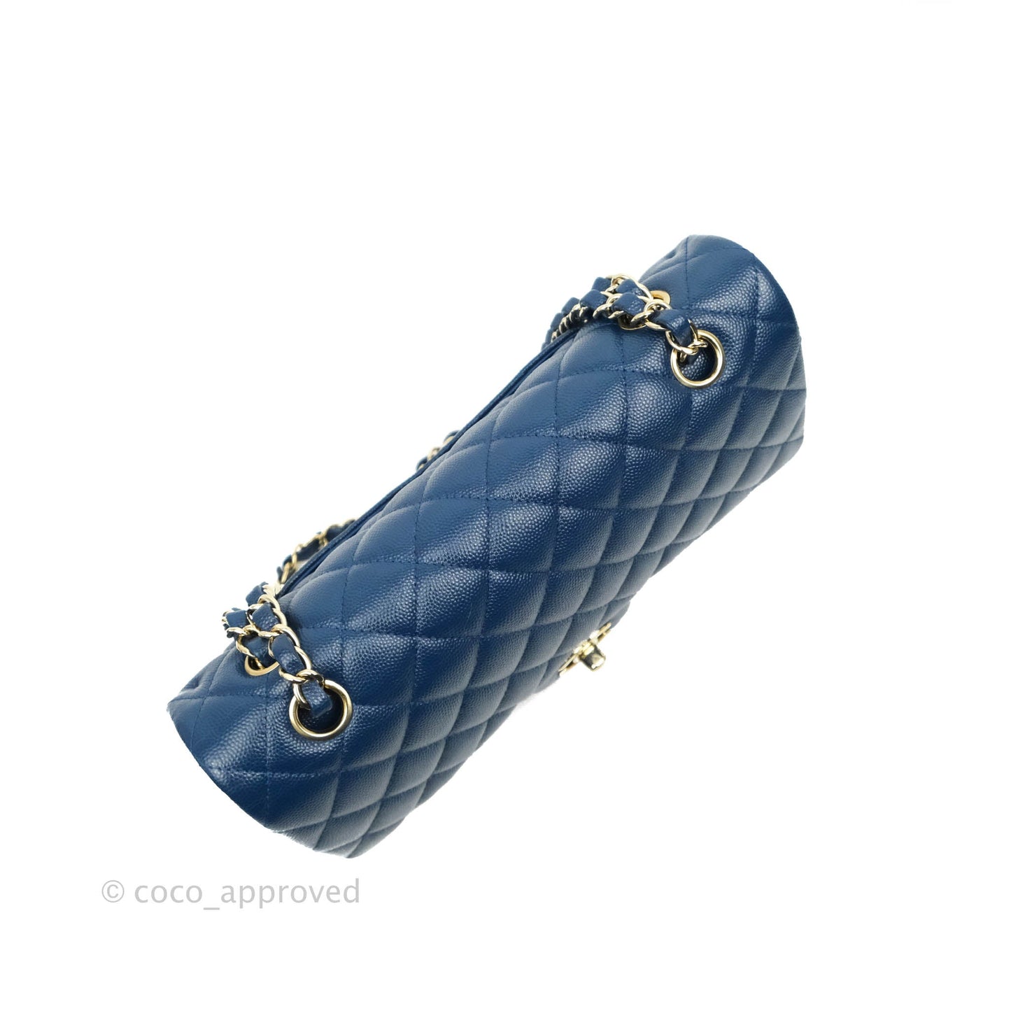Chanel Quilted M/L Medium Double Flap Blue Caviar Gold Hardware 19C