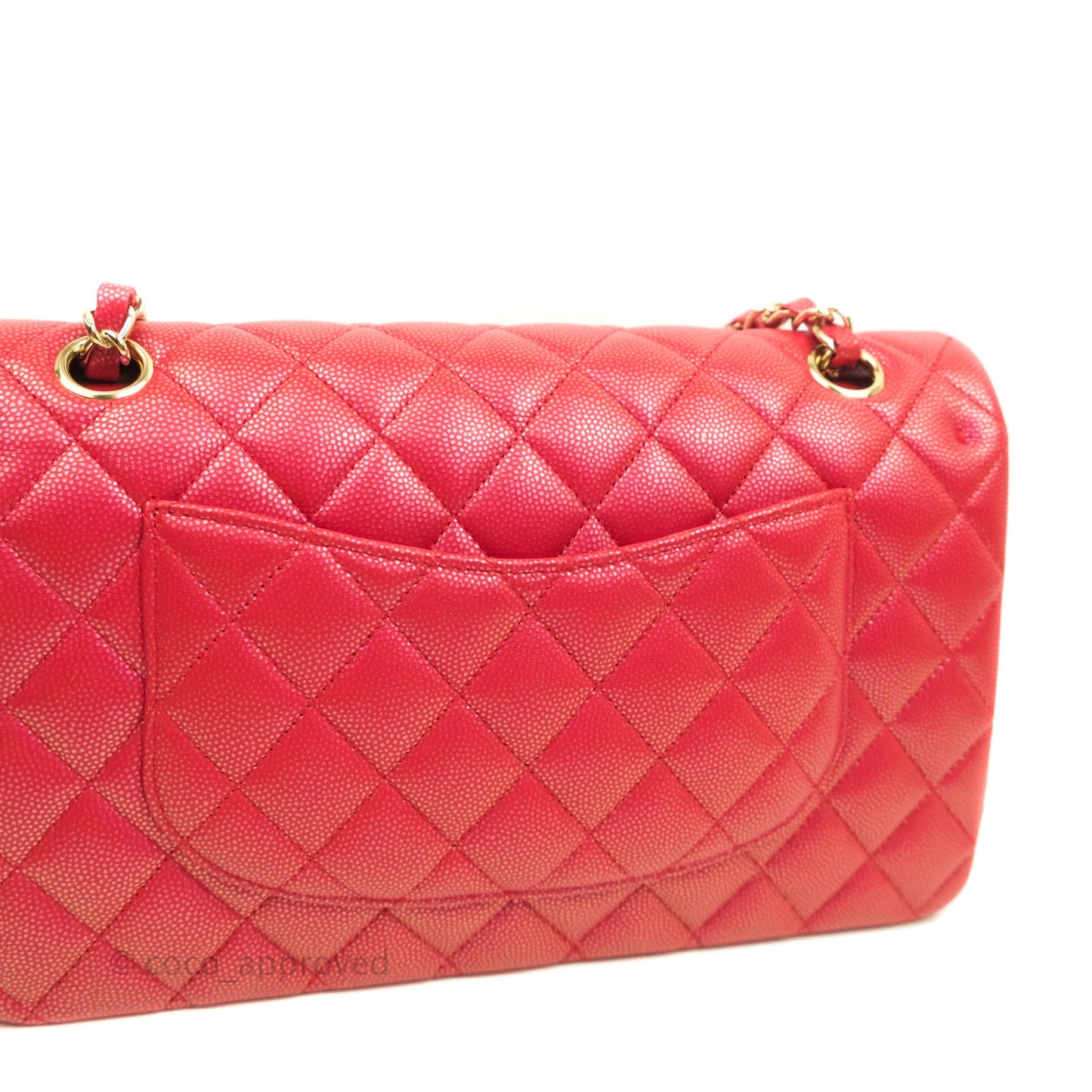 Chanel Classic M/L Medium Double Flap Iridescent Red Caviar Gold Hardware 21S