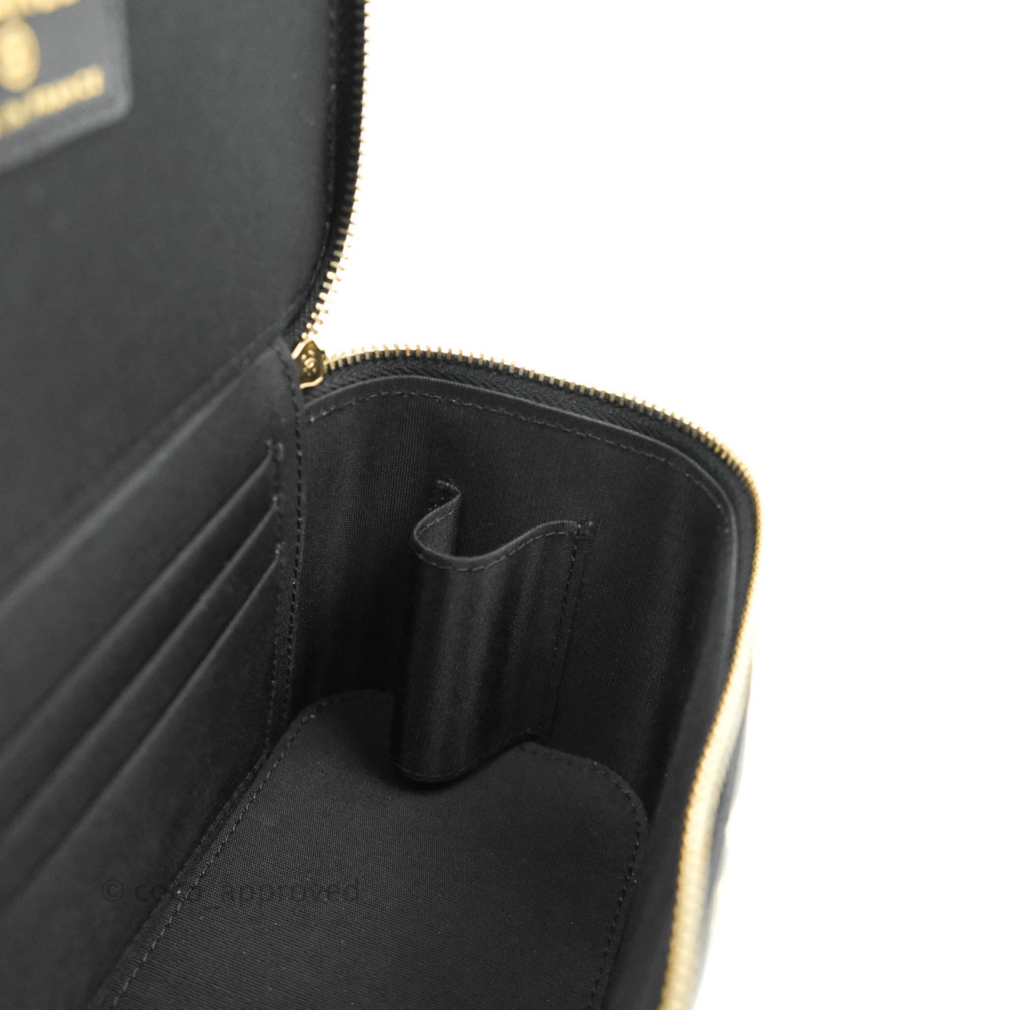 Chanel Classic Vanity Rectangular Top Handle With Chain Black Lambskin Aged Gold Hardware