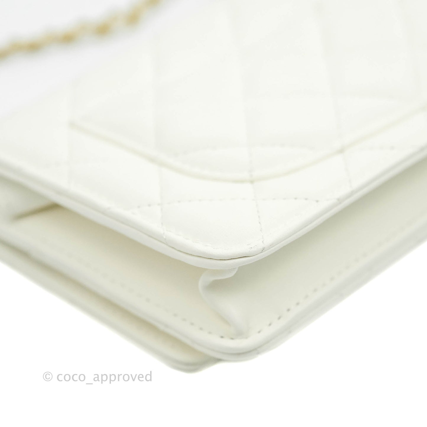Chanel Quilted Pearl Crush Wallet on Chain WOC White Lambskin Aged Gold Hardware