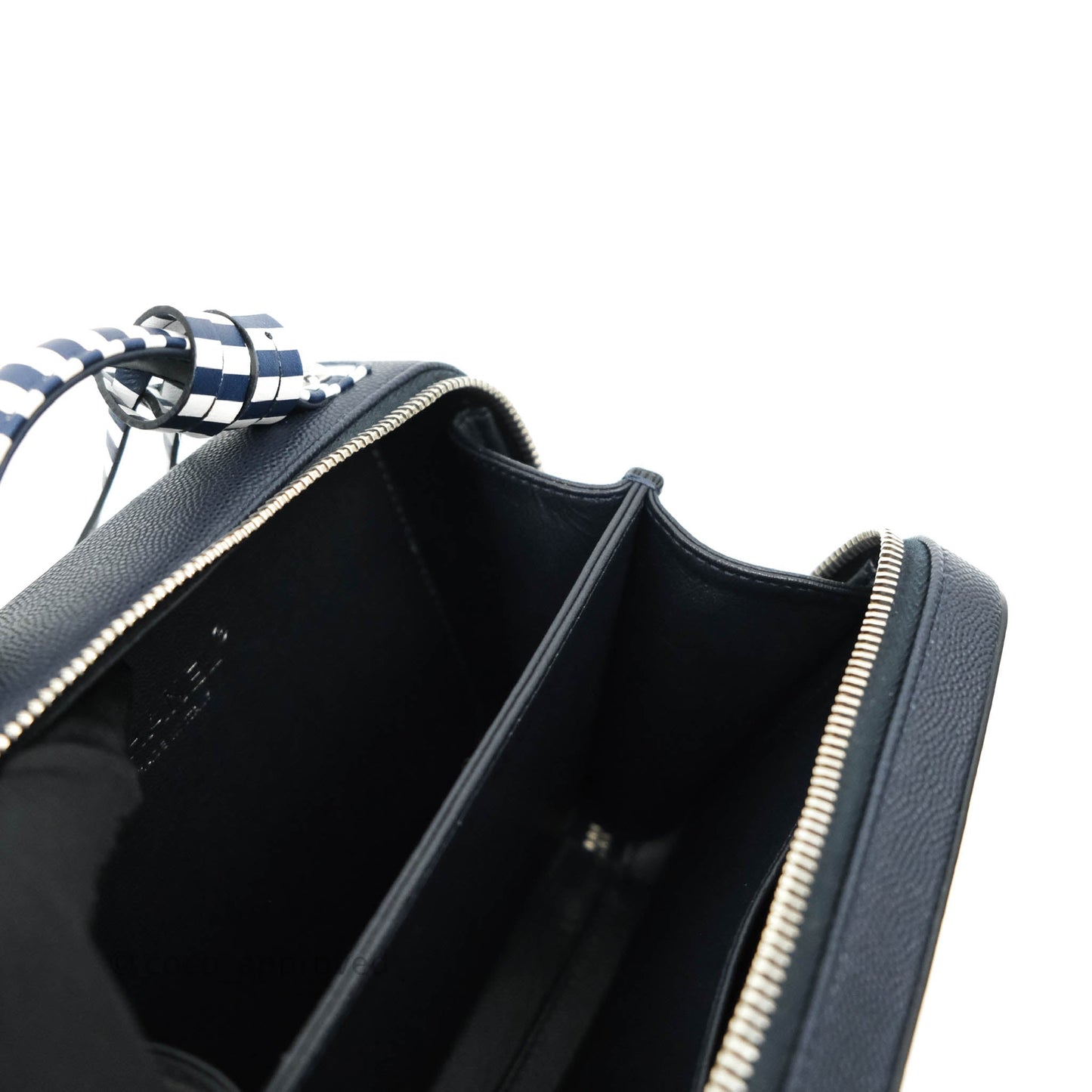 Chanel Quilted Small CC Filigree Vanity Case Navy Caviar 19C