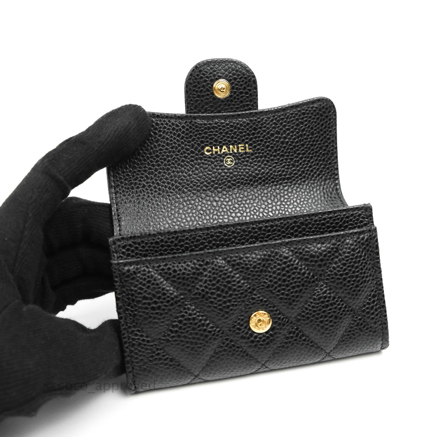Chanel Classic Quilted Flap Card Holder Black Caviar Gold Hardware