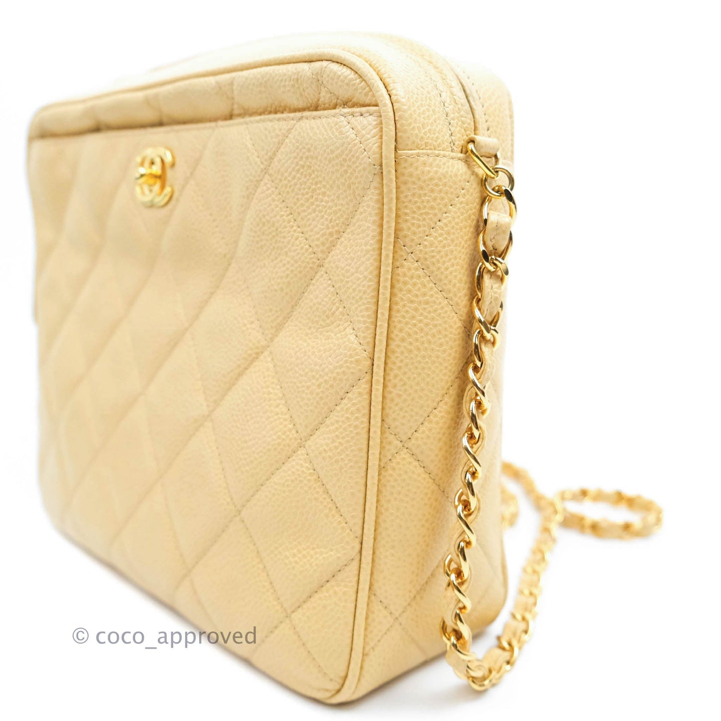 Chanel Vintage CC Large Square Camera Bag Beige Caviar 24K Gold Hardware