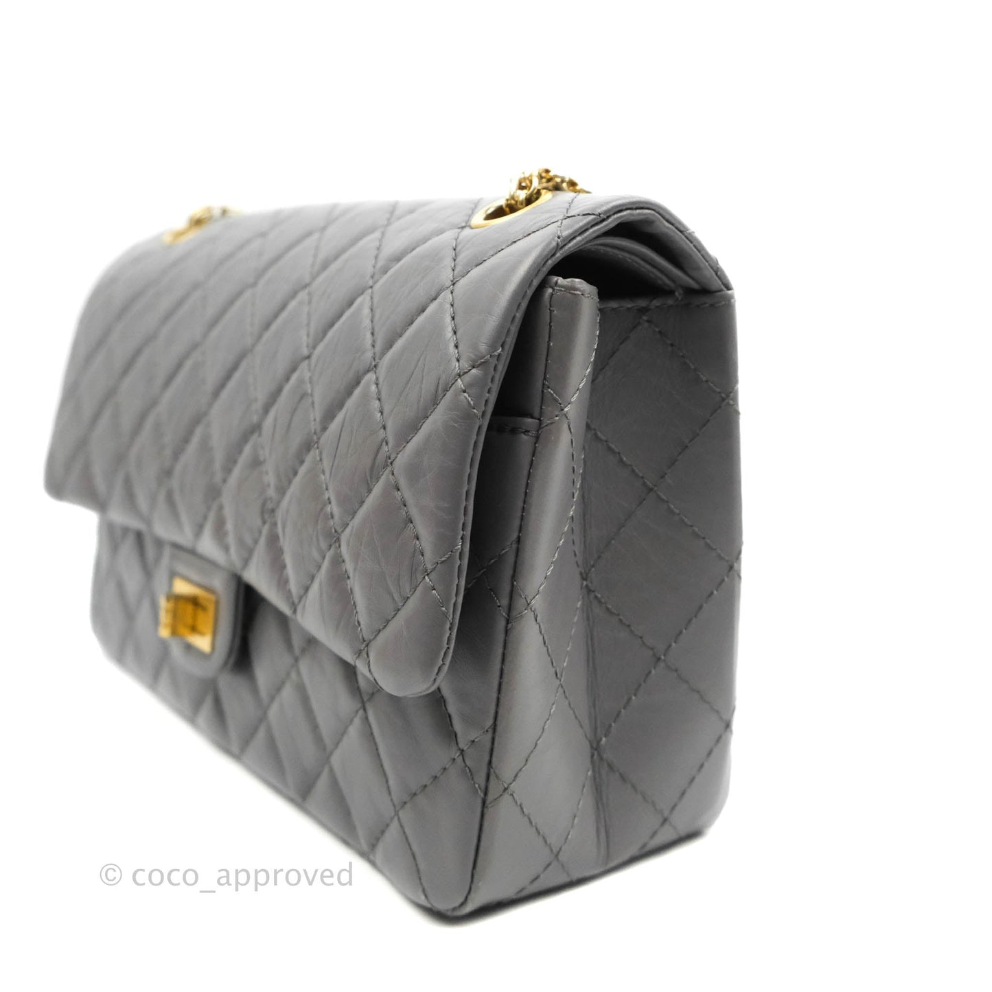 Chanel Quilted Reissue 226 Flap Grey Calfskin Aged Gold Hardware
