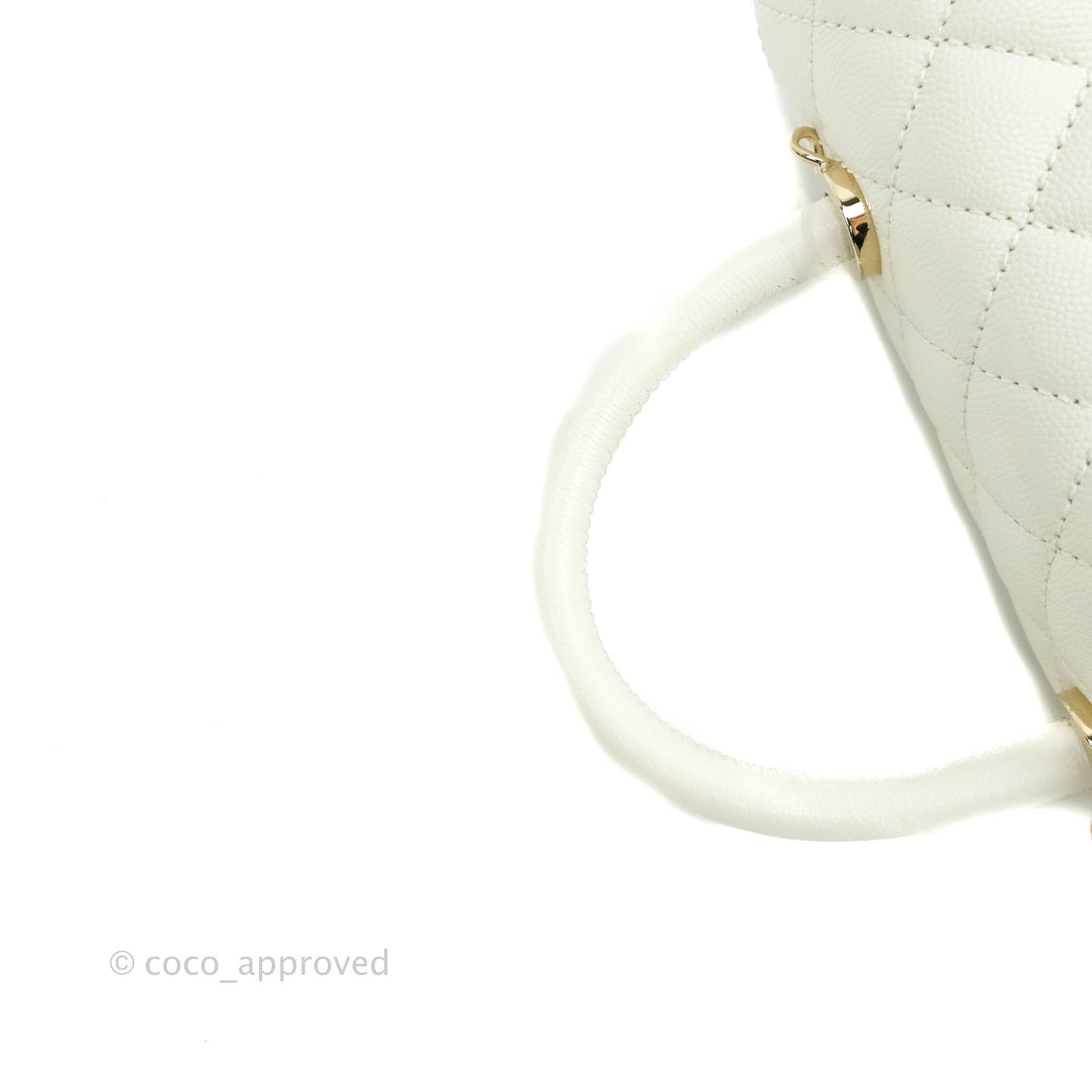 Chanel Small (Mini) Quilted Coco Handle White Caviar Gold Hardware