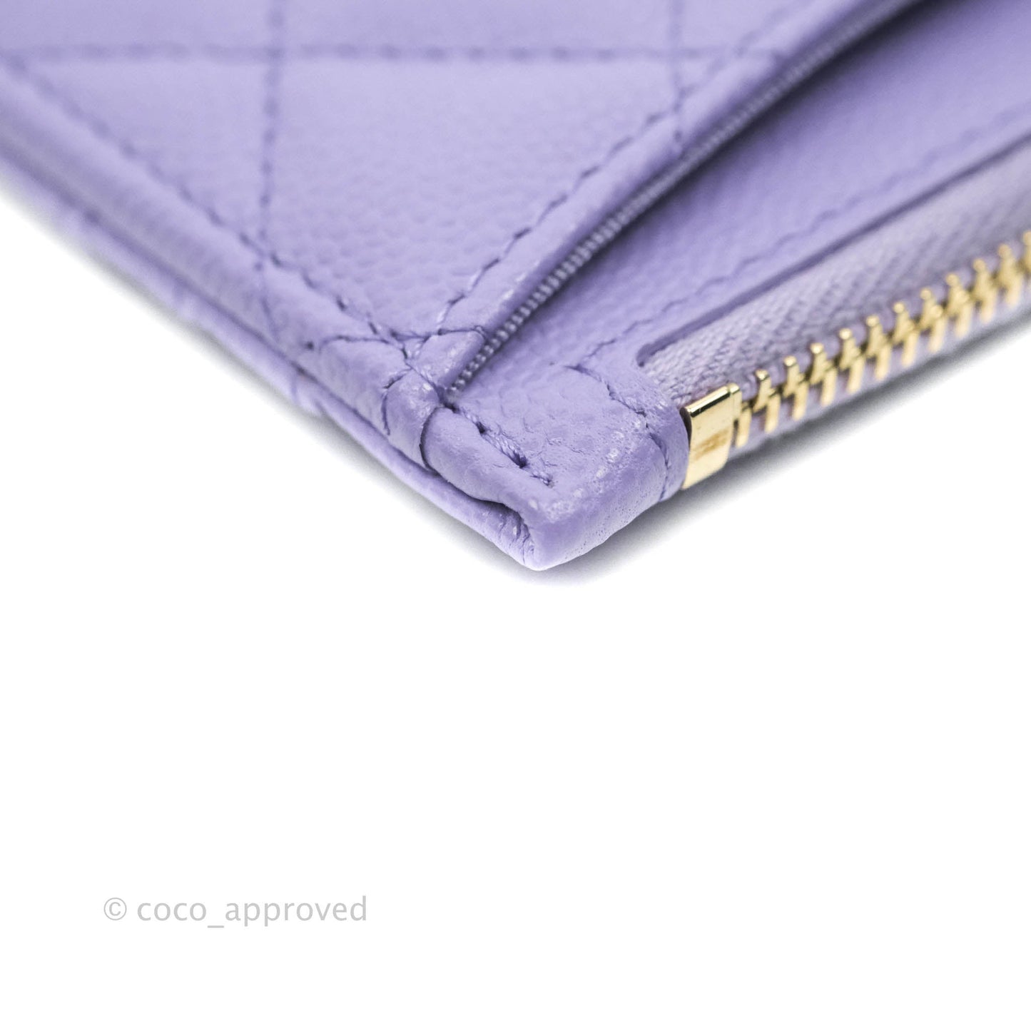 Chanel Quilted CC Zipped Card Holder Caviar Purple Gold Hardware