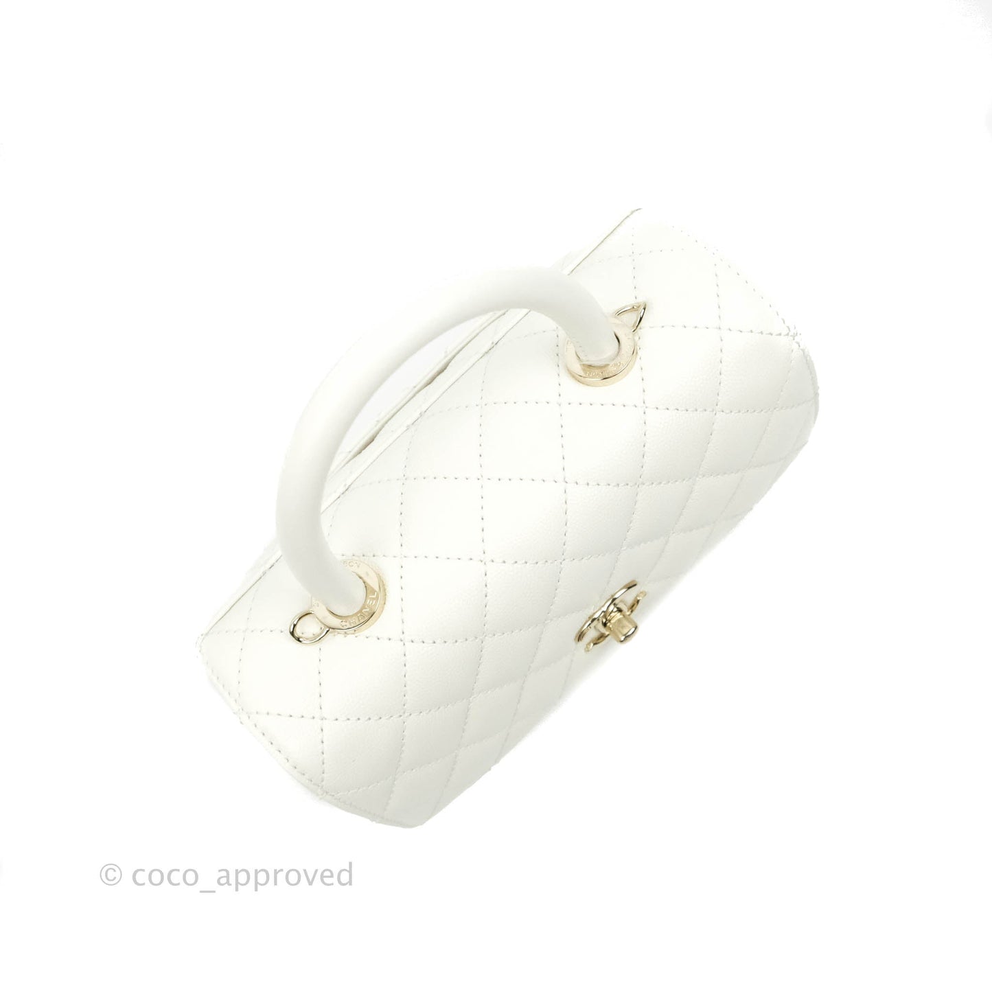 Chanel Small (Mini) Quilted Coco Handle White Caviar Gold Hardware