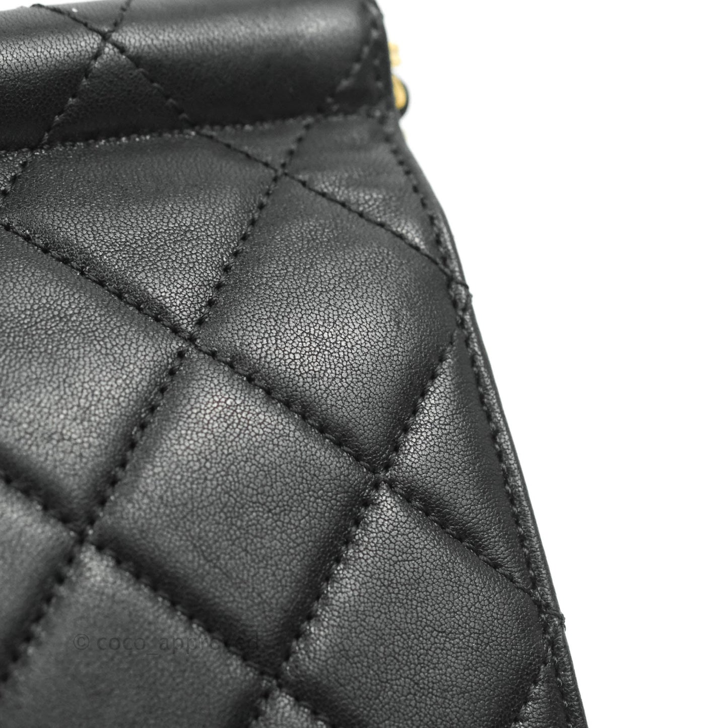 Chanel Large Quilted Pearl Chain Flap Bag Black Lambskin Aged Gold Hardware 19S