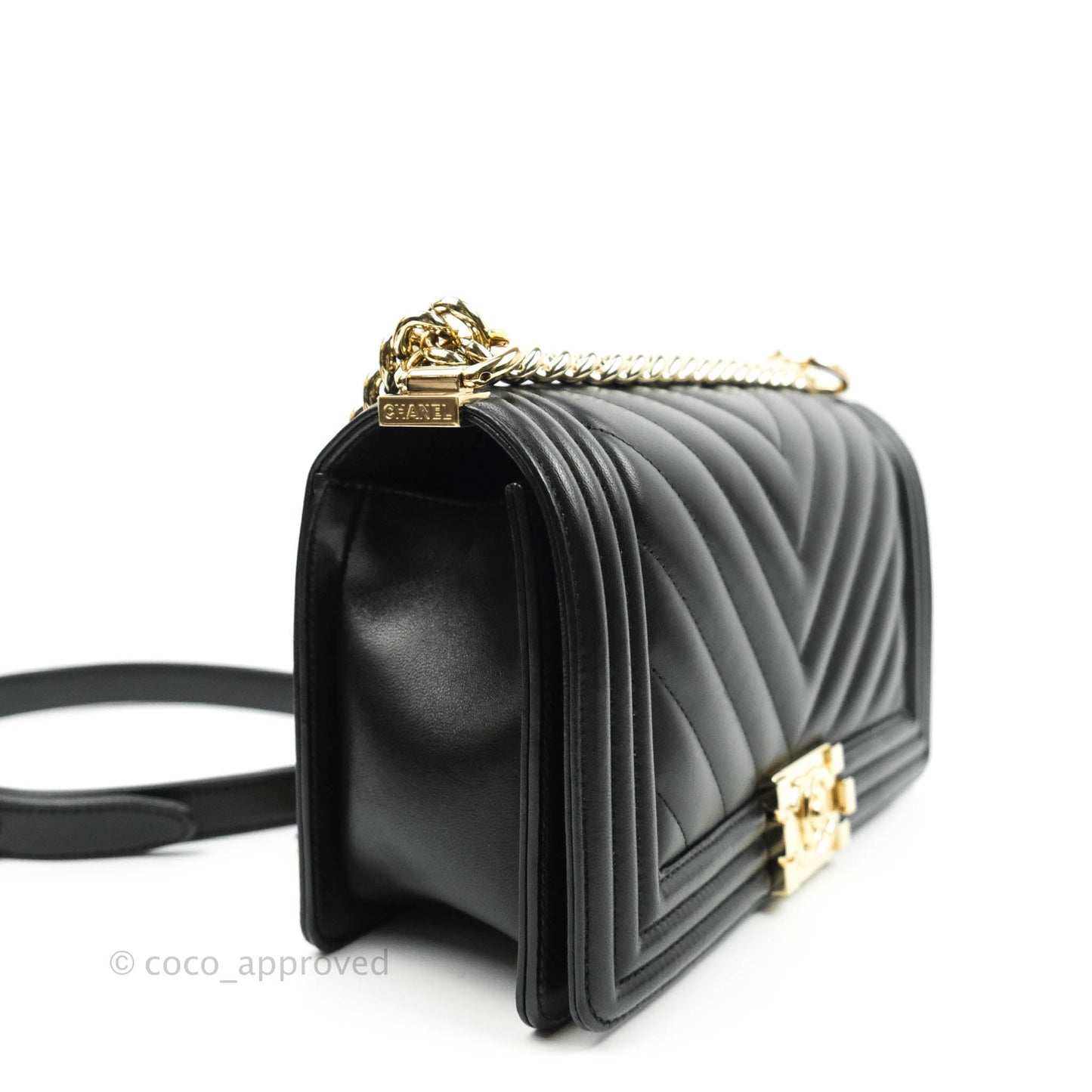 Chanel Medium Chevron Boy Black Lambskin Gold Hardware