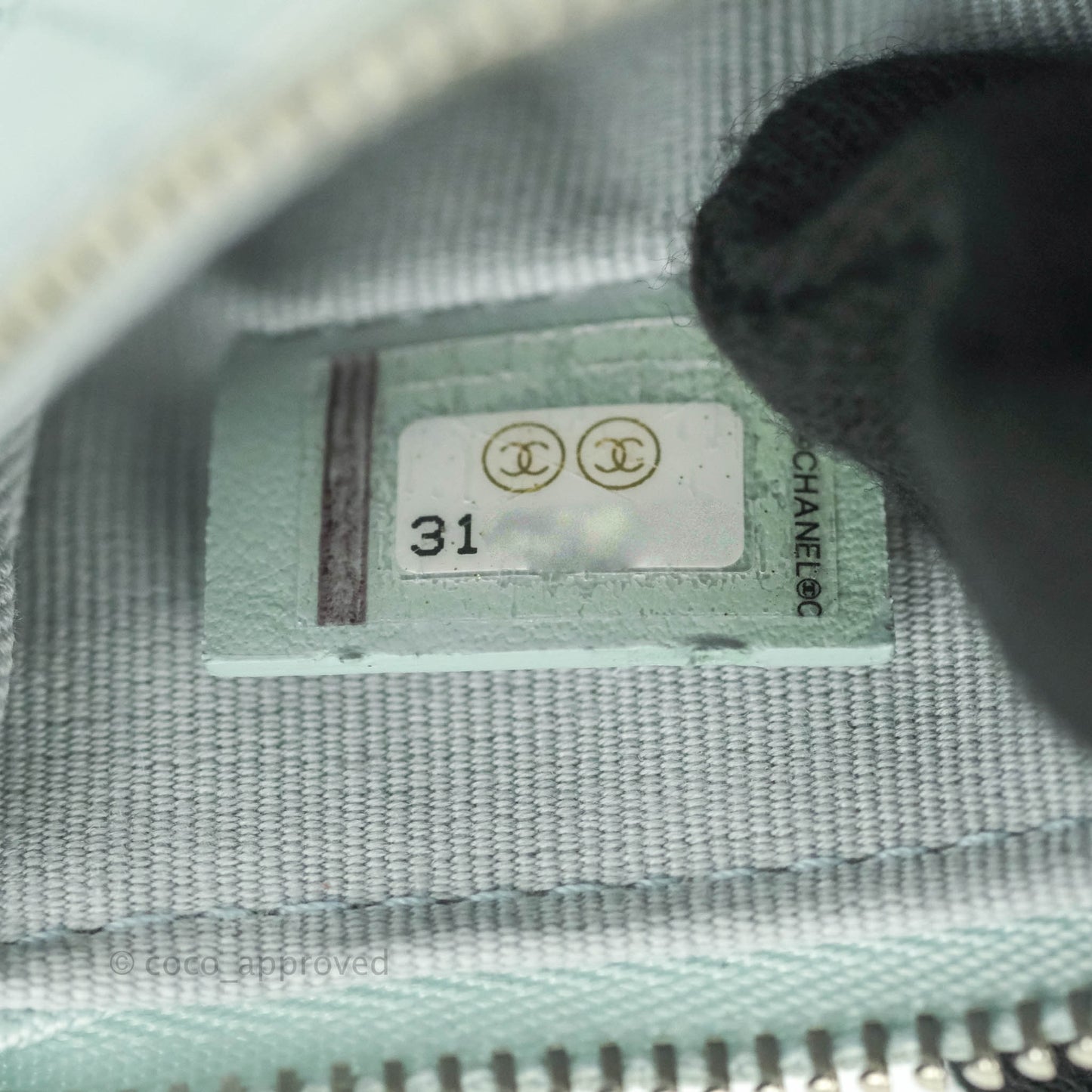 Chanel Mini Quilted O Case Iridescent Light Blue Calfskin Silver Hardware