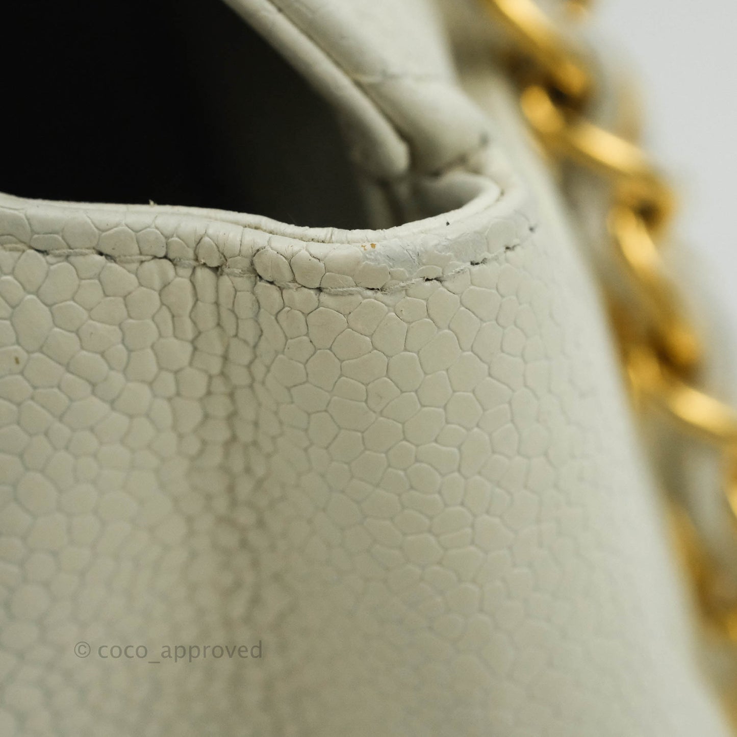 Chanel Vintage Quilted Flap Bag White Caviar 24K Gold Hardware