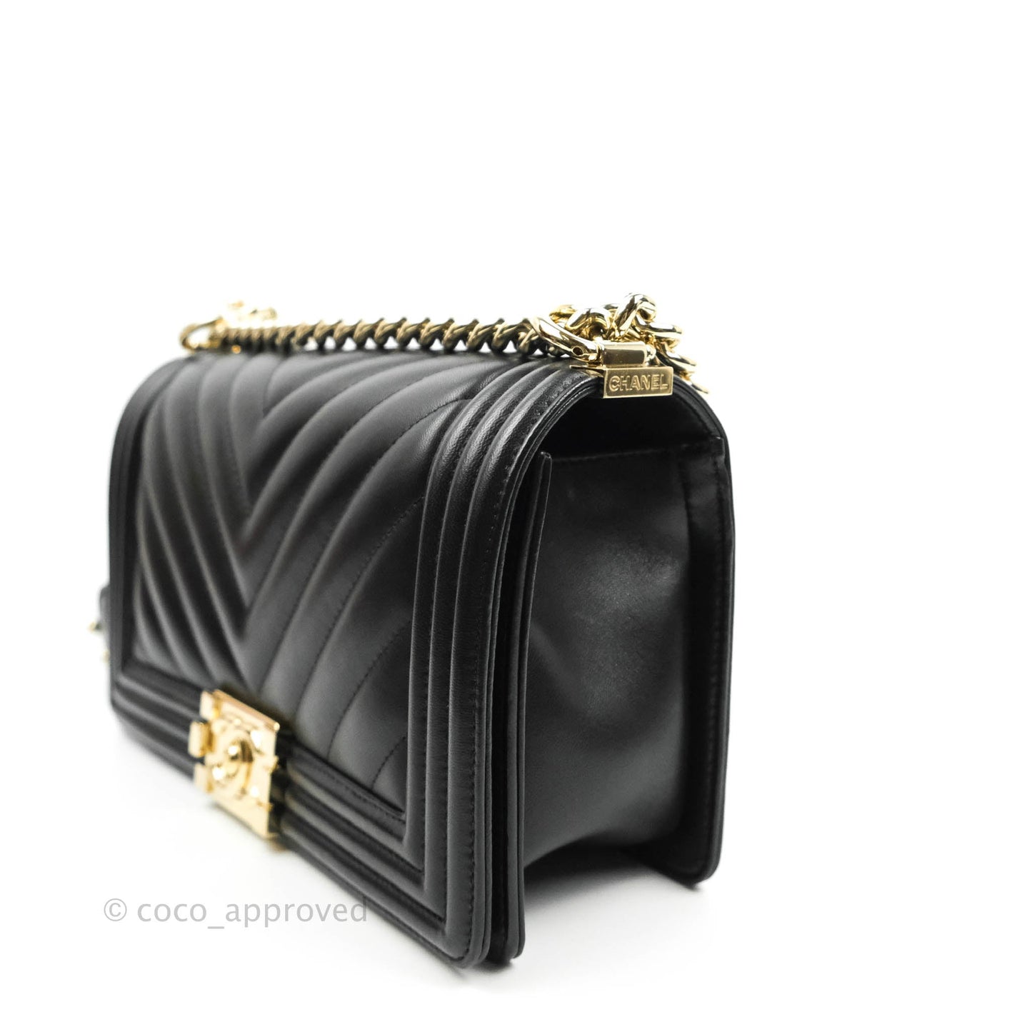 Chanel Medium Chevron Boy Black Lambskin Gold Hardware