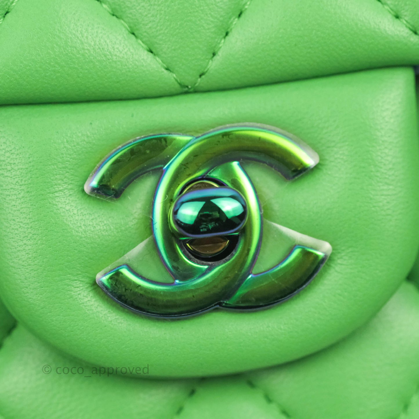 Chanel Mini Rectangular Green Lambskin Rainbow Hardware