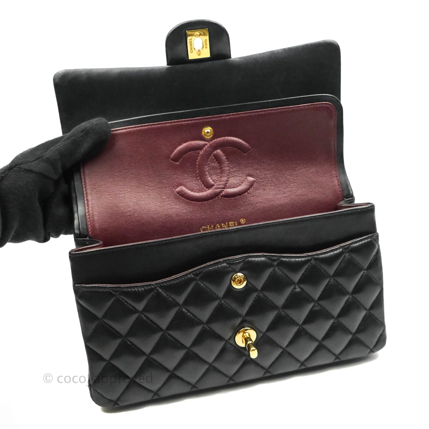 Chanel Classic M/L Medium Double Flap Black Lambskin Gold Hardware