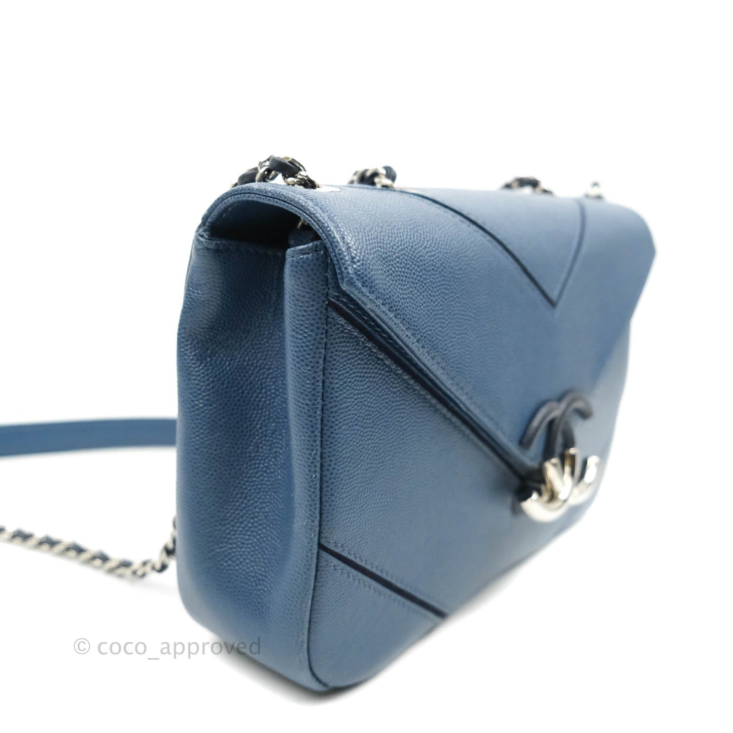 Chanel CC Chevron Flap Bag Navy Caviar Silver Hardware