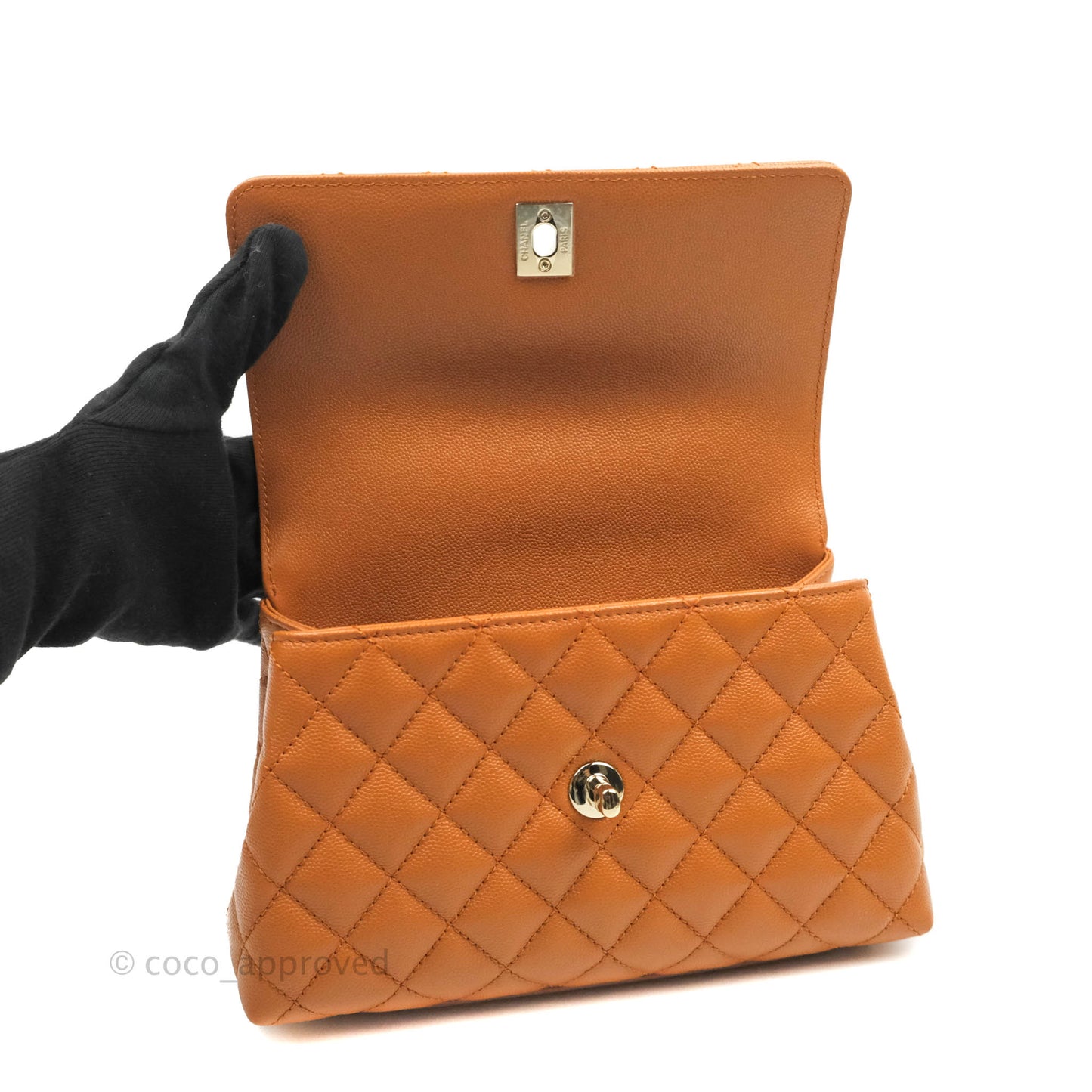 Chanel Small (Mini) Coco Handle Quilted Caramel Brown Caviar Gold Hardware 21A