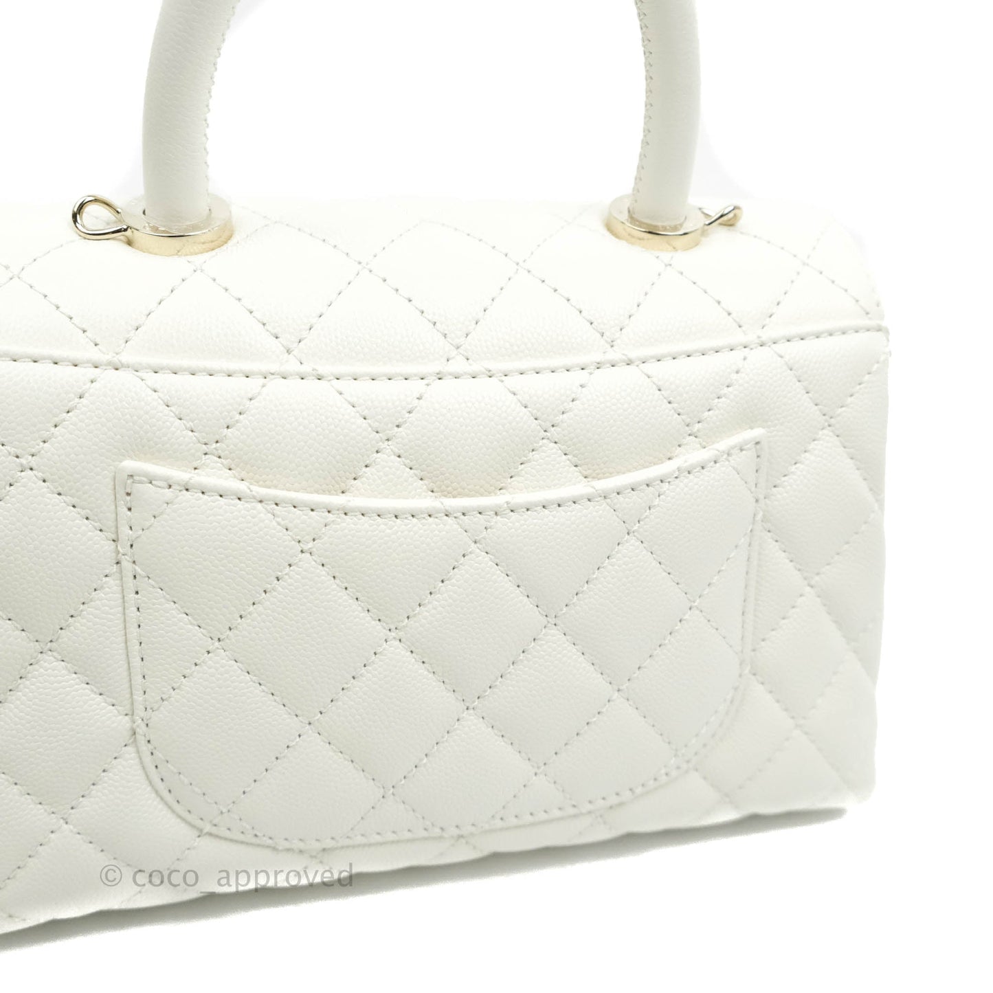 Chanel Small (Mini) Quilted Coco Handle White Caviar Gold Hardware