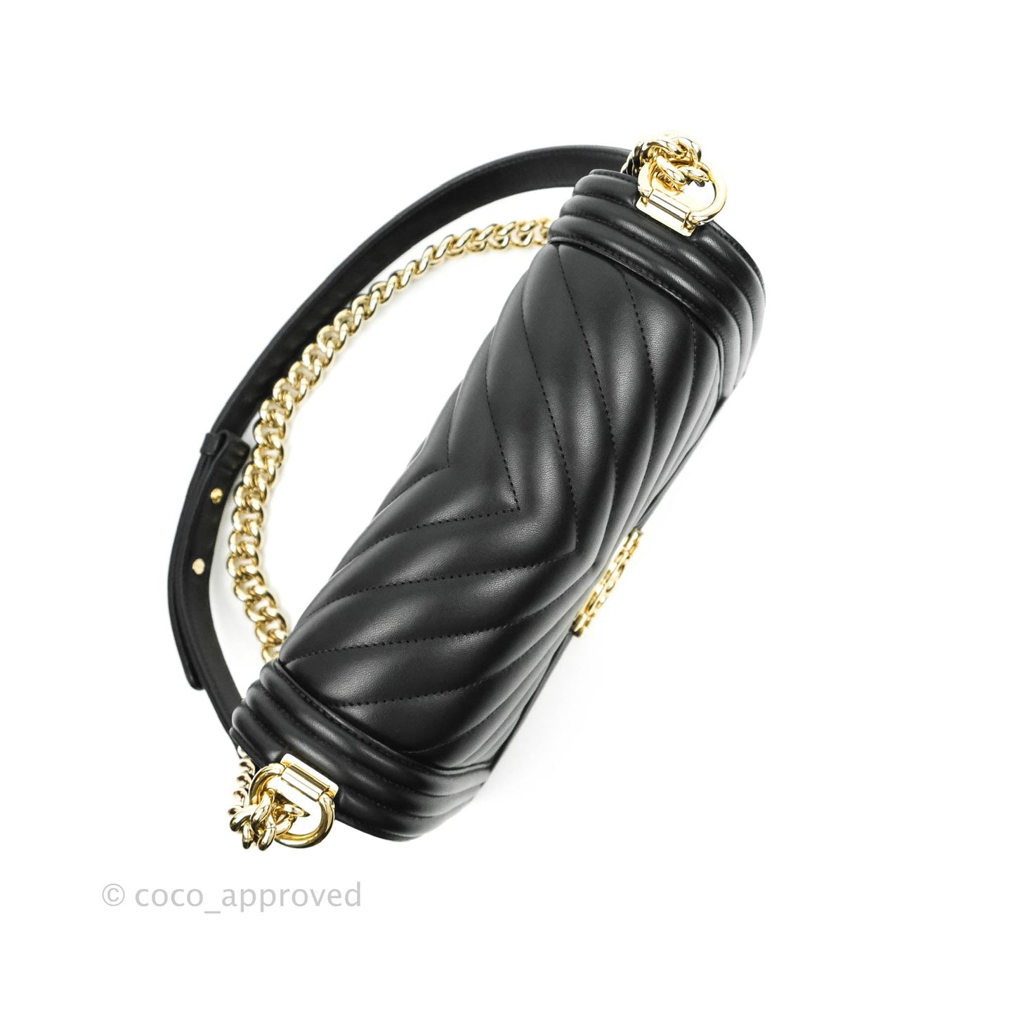 Chanel Medium Chevron Boy Black Lambskin Gold Hardware