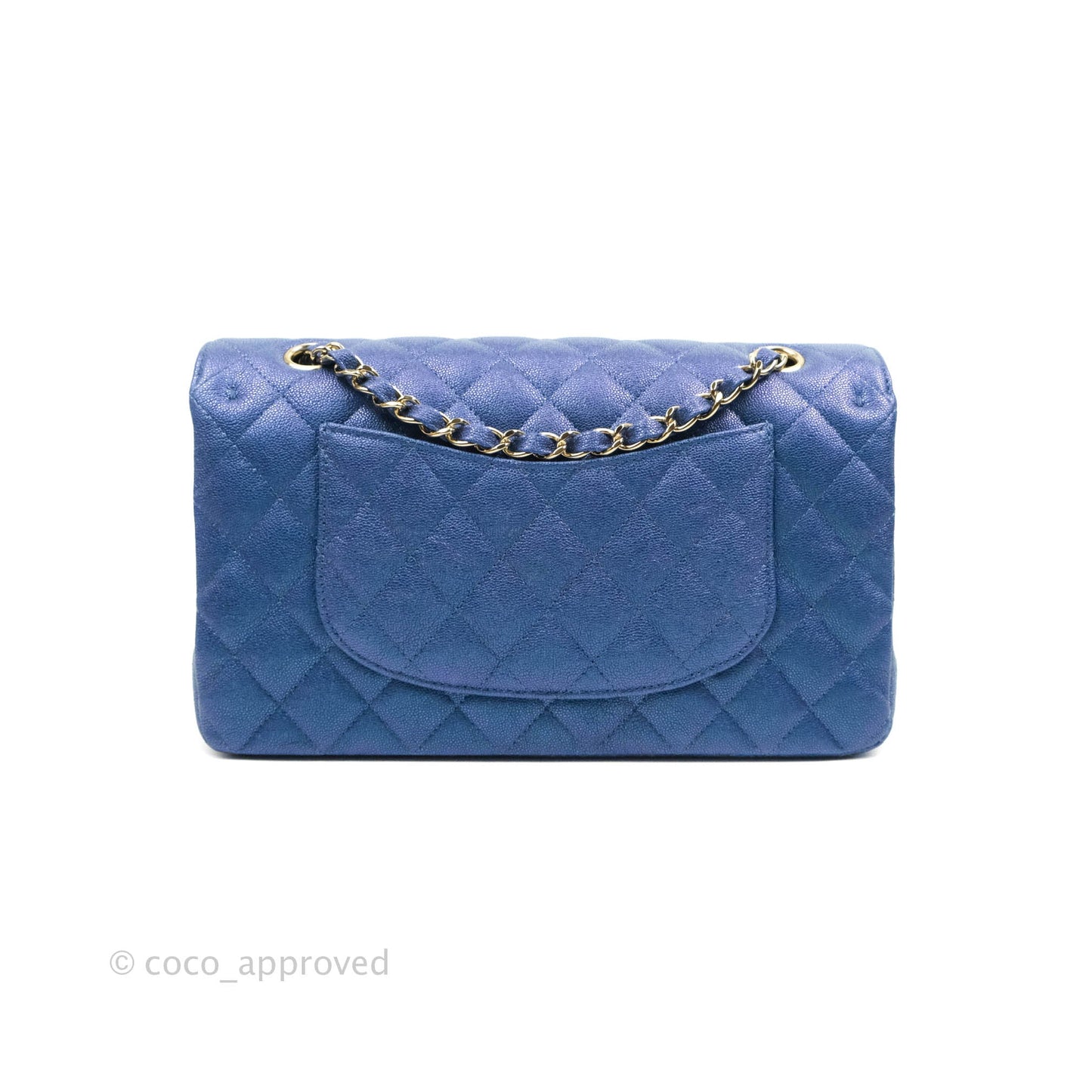 Chanel Quilted M/L Medium Double Flap Iridescent Blue Caviar Gold Hardware 19S