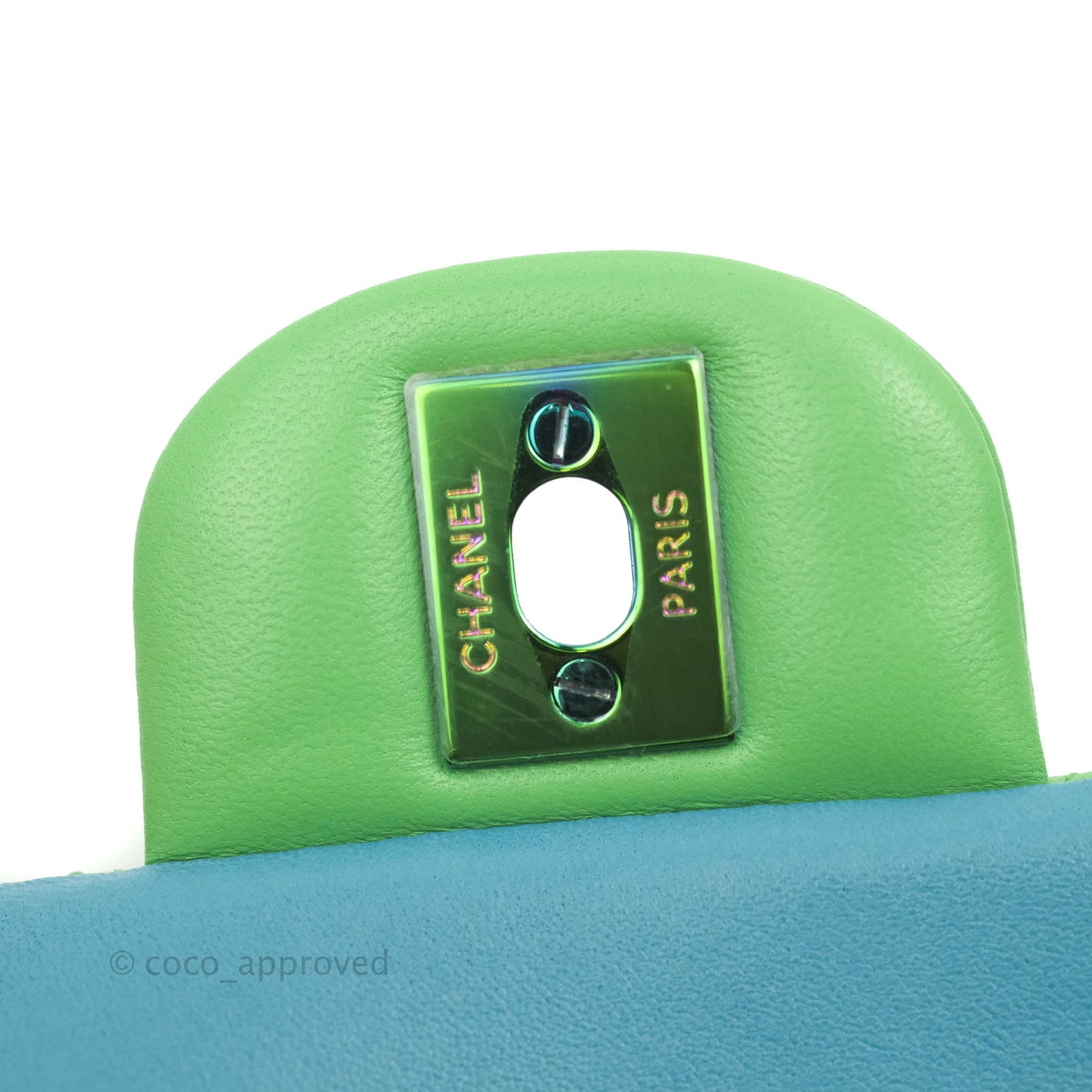 Chanel Mini Rectangular Green Lambskin Rainbow Hardware