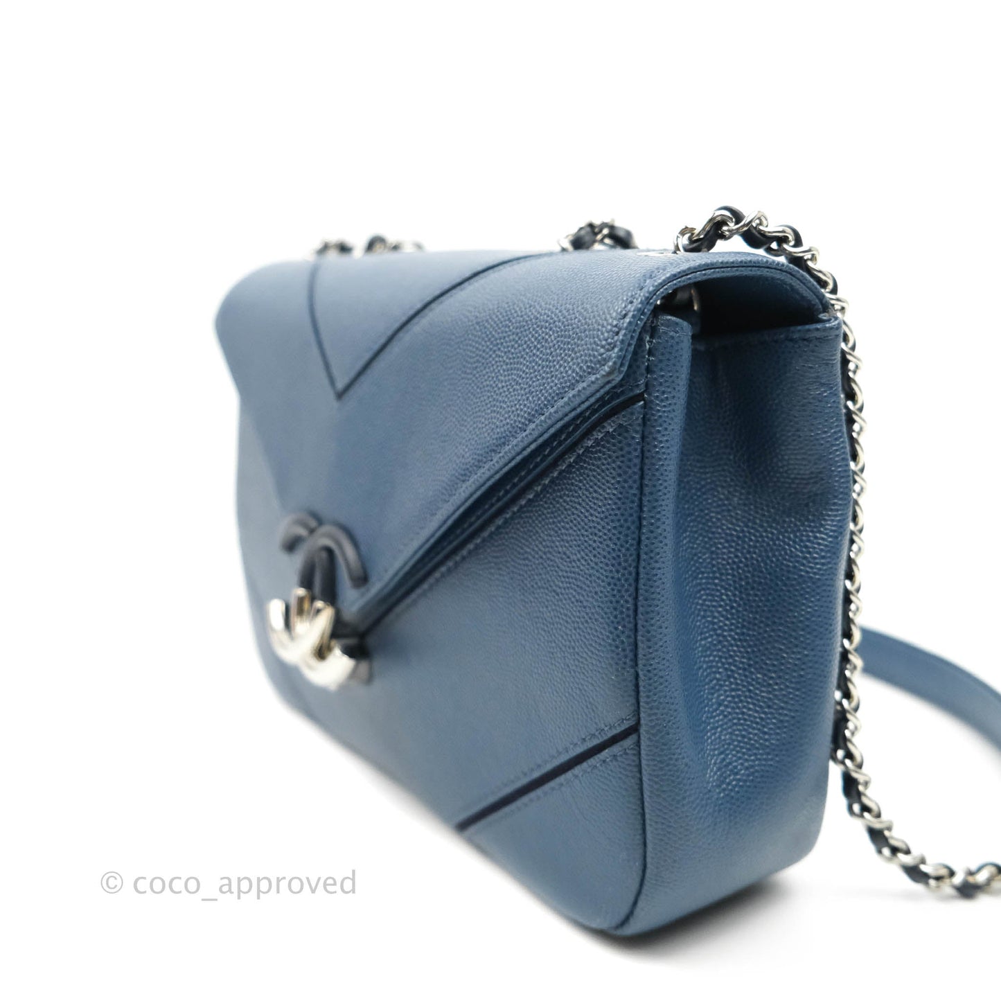 Chanel CC Chevron Flap Bag Navy Caviar Silver Hardware