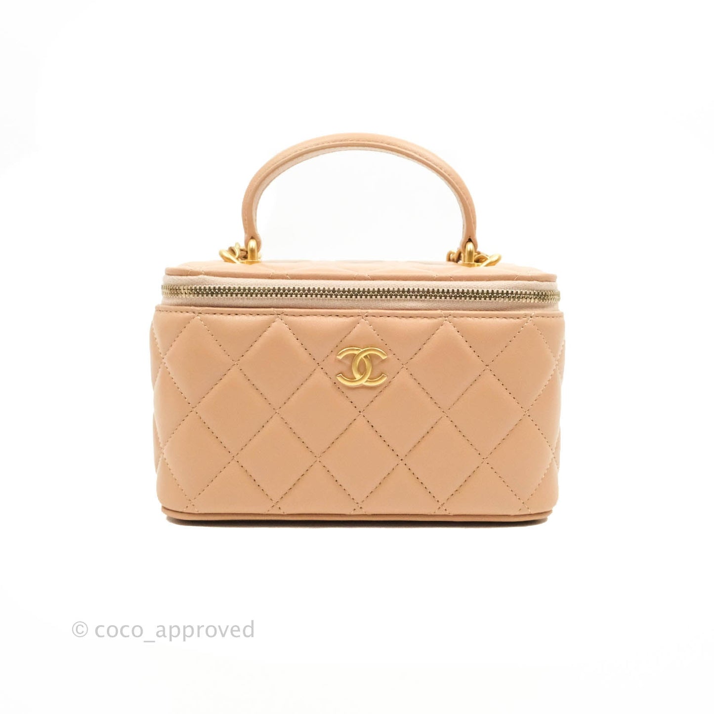 Chanel Classic Vanity Rectangular Top Handle With Chain Beige Lambskin Aged Gold Hardware