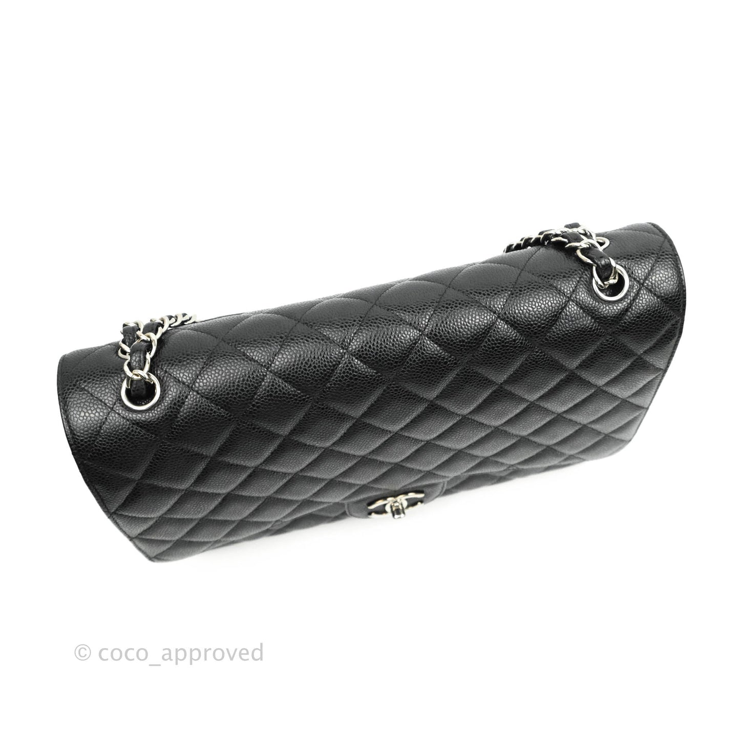 Chanel Quilted Maxi Double Flap Black Caviar Silver Hardware