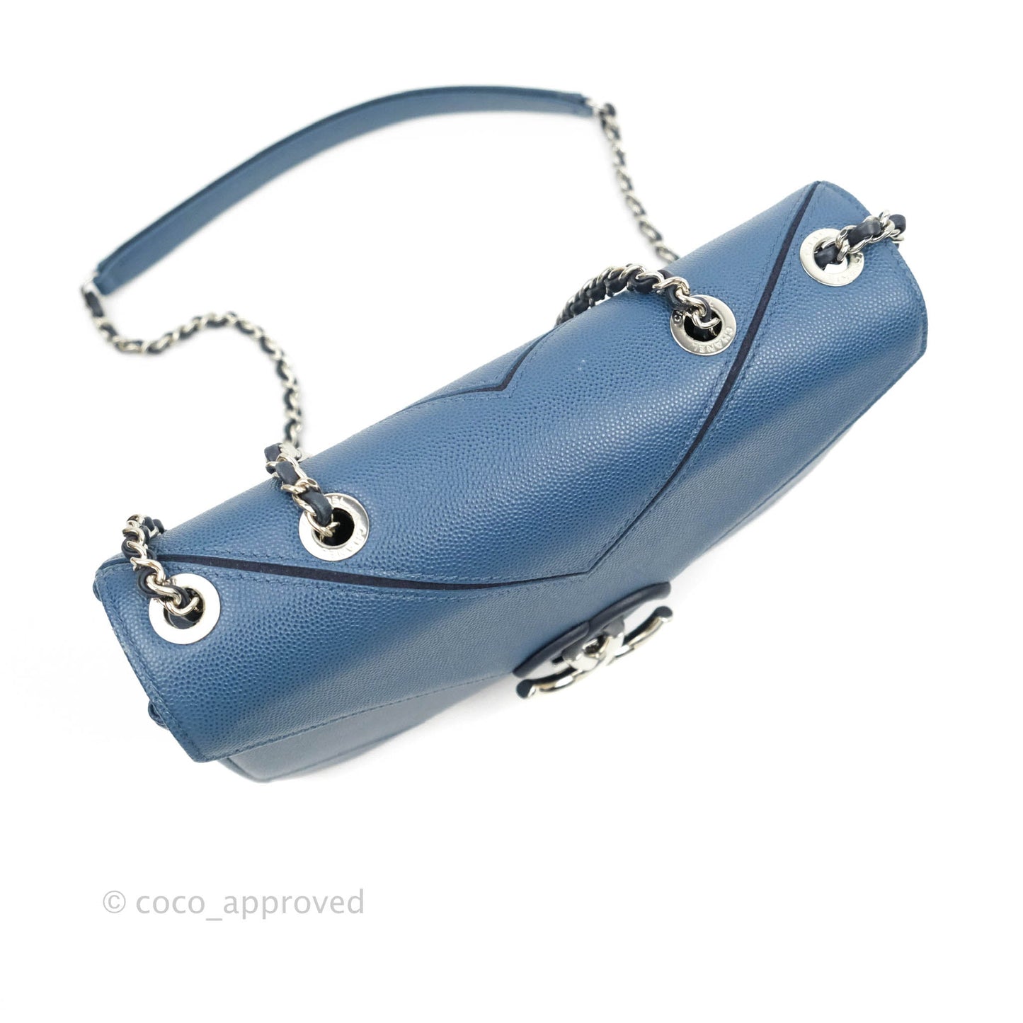 Chanel CC Chevron Flap Bag Navy Caviar Silver Hardware