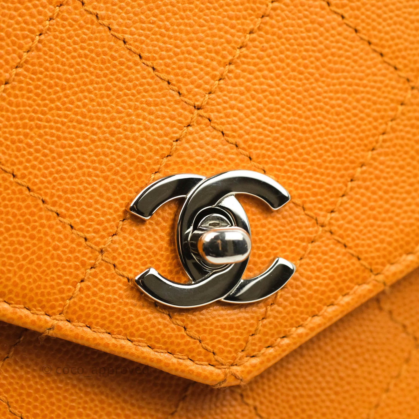 Chanel Vintage Quilted Top Handle Flap Bag Saffron Yellow Caviar Silver Hardware