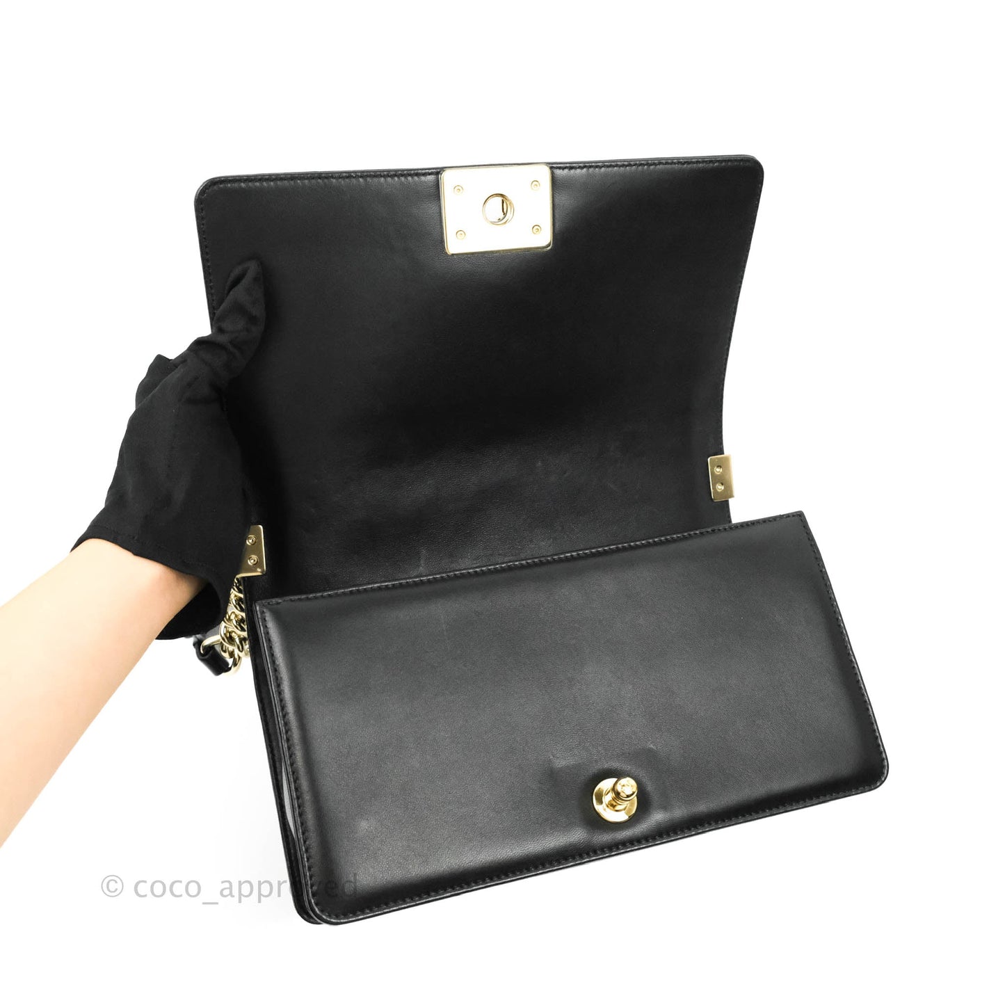 Chanel Medium Chevron Boy Black Lambskin Gold Hardware