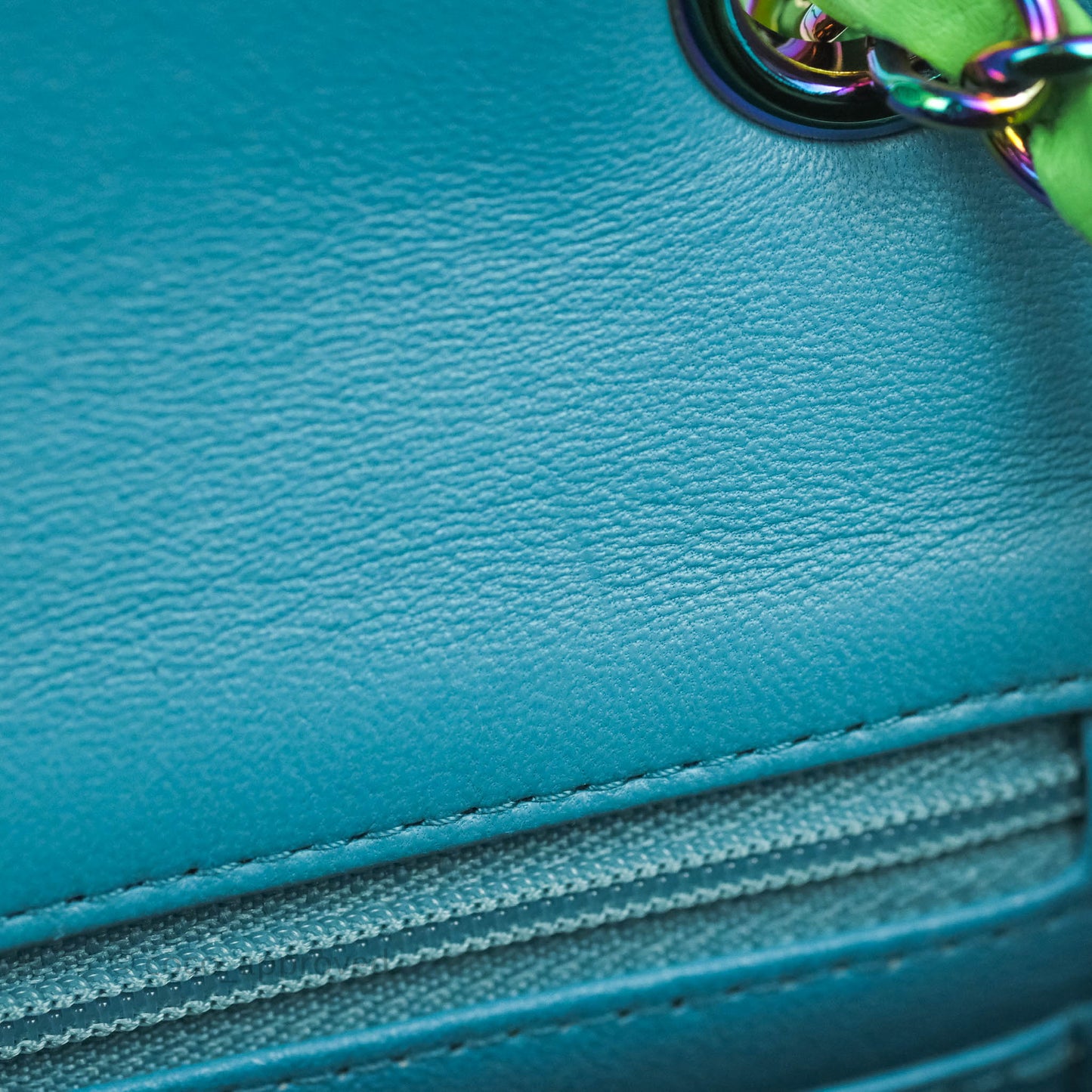 Chanel Mini Rectangular Green Lambskin Rainbow Hardware