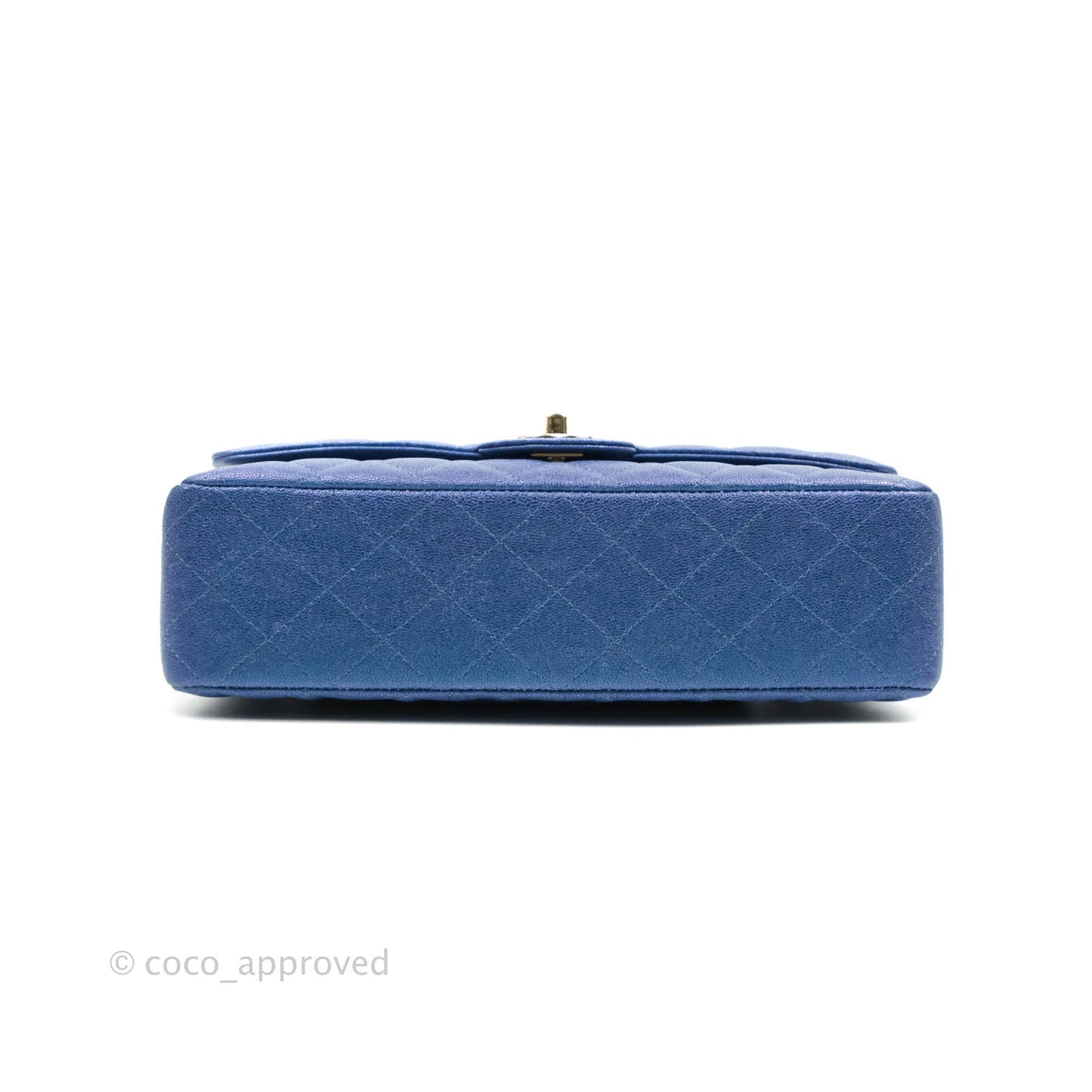 Chanel Quilted M/L Medium Double Flap Iridescent Blue Caviar Gold Hardware 19S