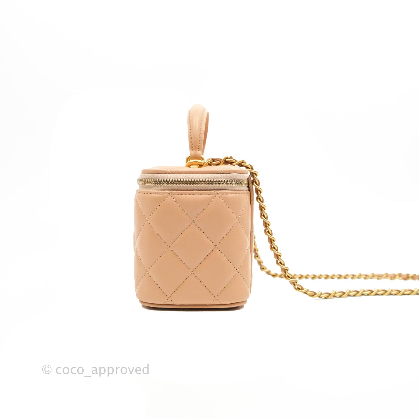 Chanel Classic Vanity Rectangular Top Handle With Chain Beige Lambskin Aged Gold Hardware