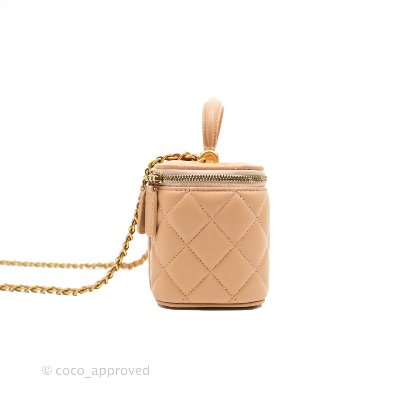 Chanel Classic Vanity Rectangular Top Handle With Chain Beige Lambskin Aged Gold Hardware