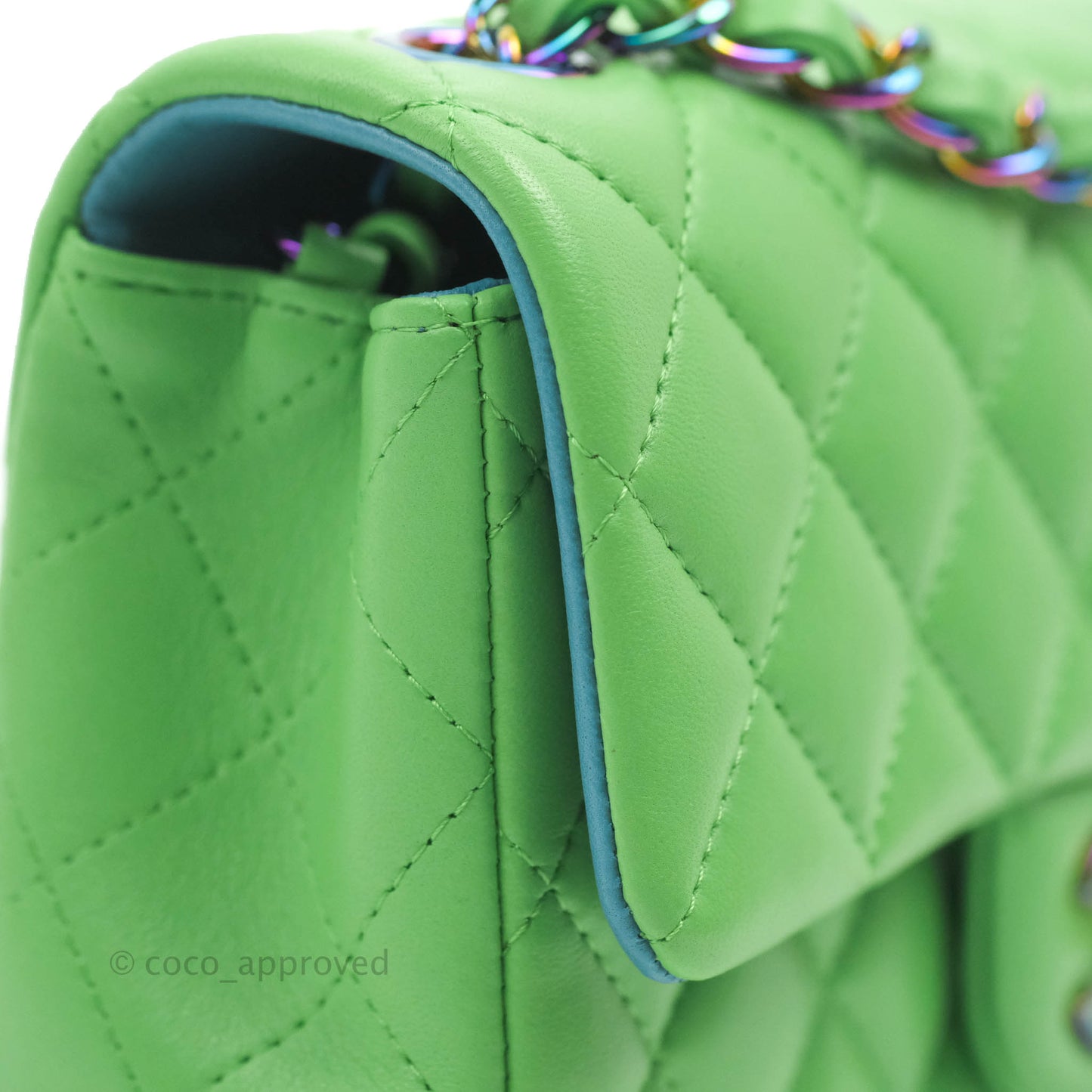 Chanel Mini Rectangular Green Lambskin Rainbow Hardware