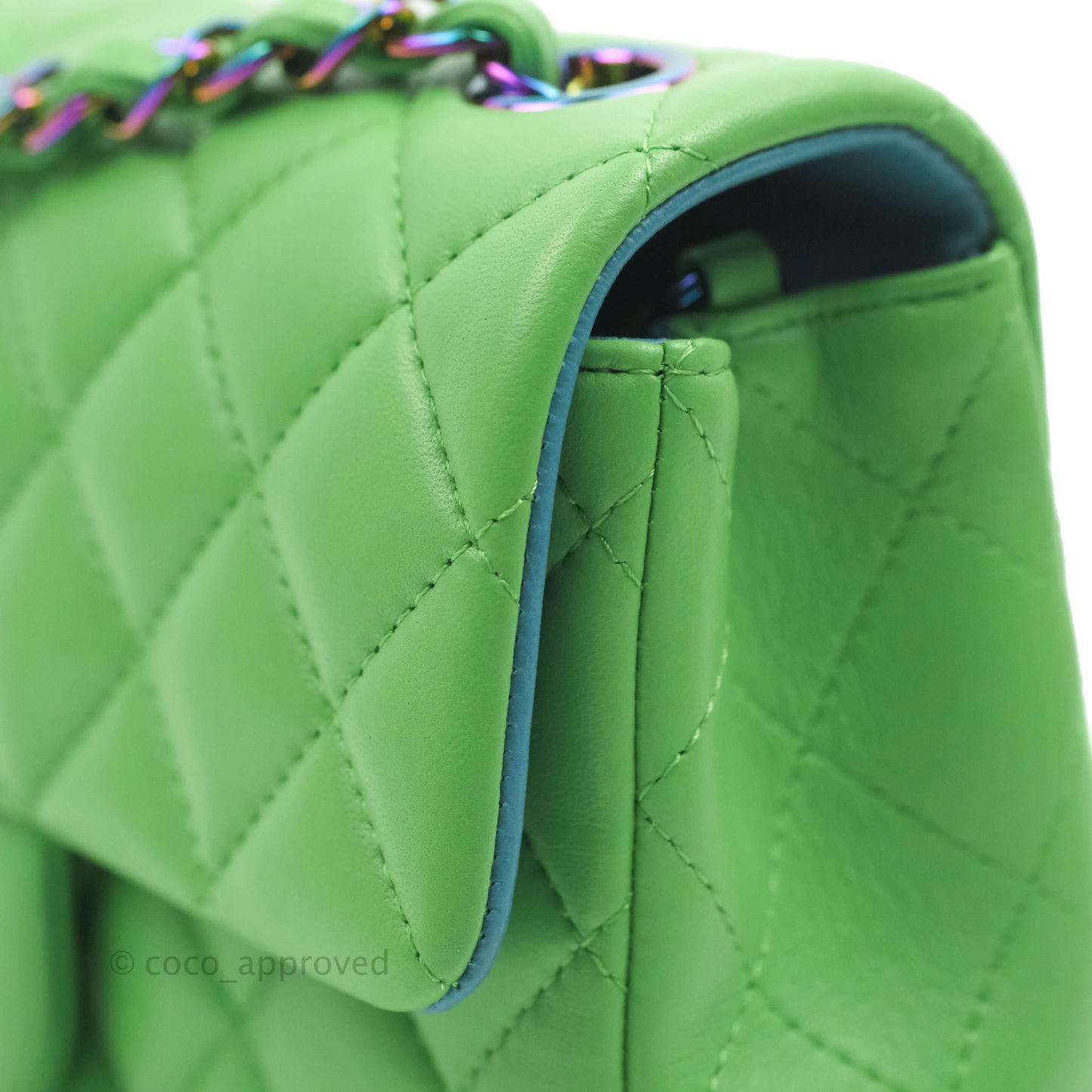 Chanel Mini Rectangular Green Lambskin Rainbow Hardware