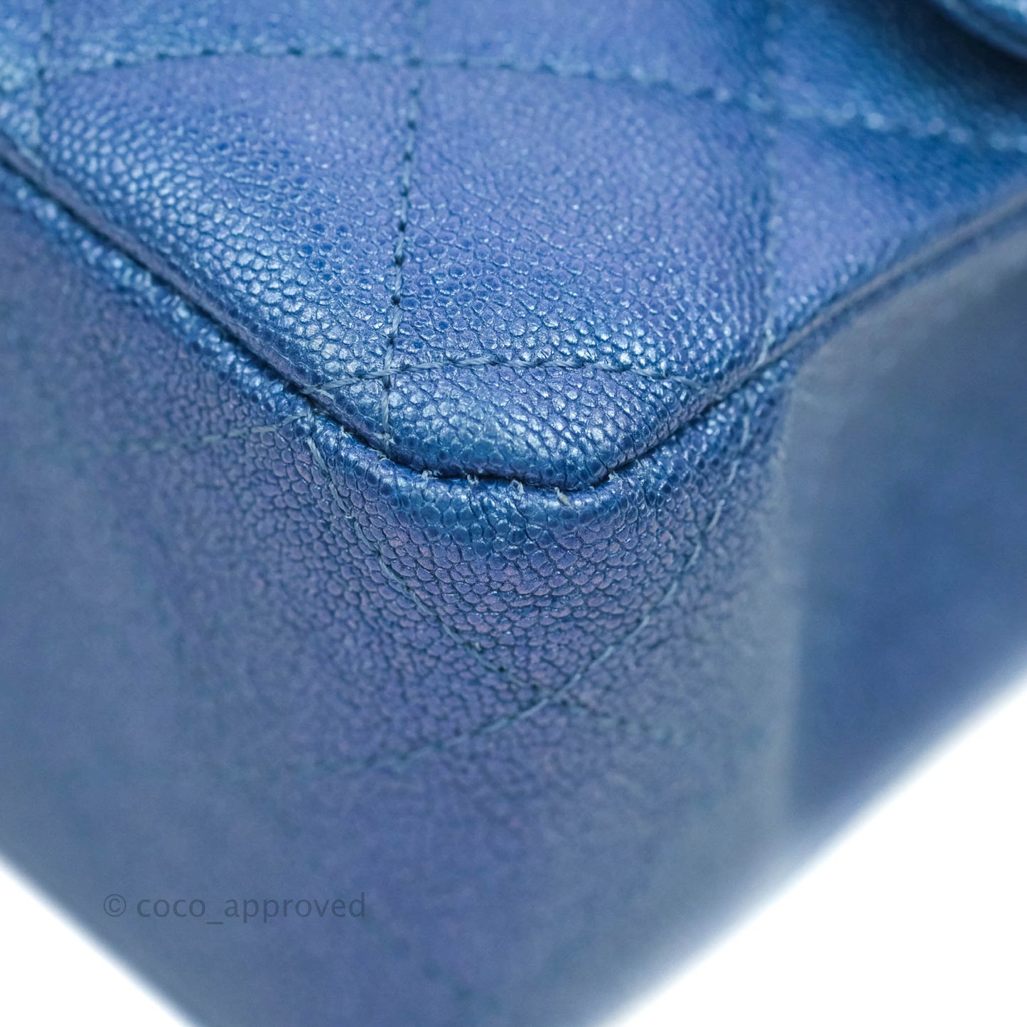 Chanel Quilted M/L Medium Double Flap Iridescent Blue Caviar Gold Hardware 19S