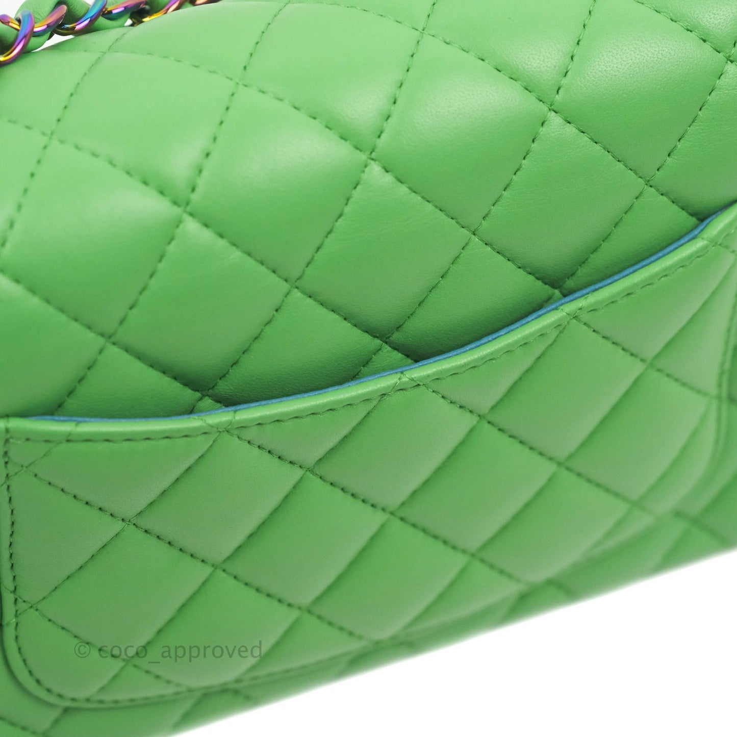 Chanel Mini Rectangular Green Lambskin Rainbow Hardware