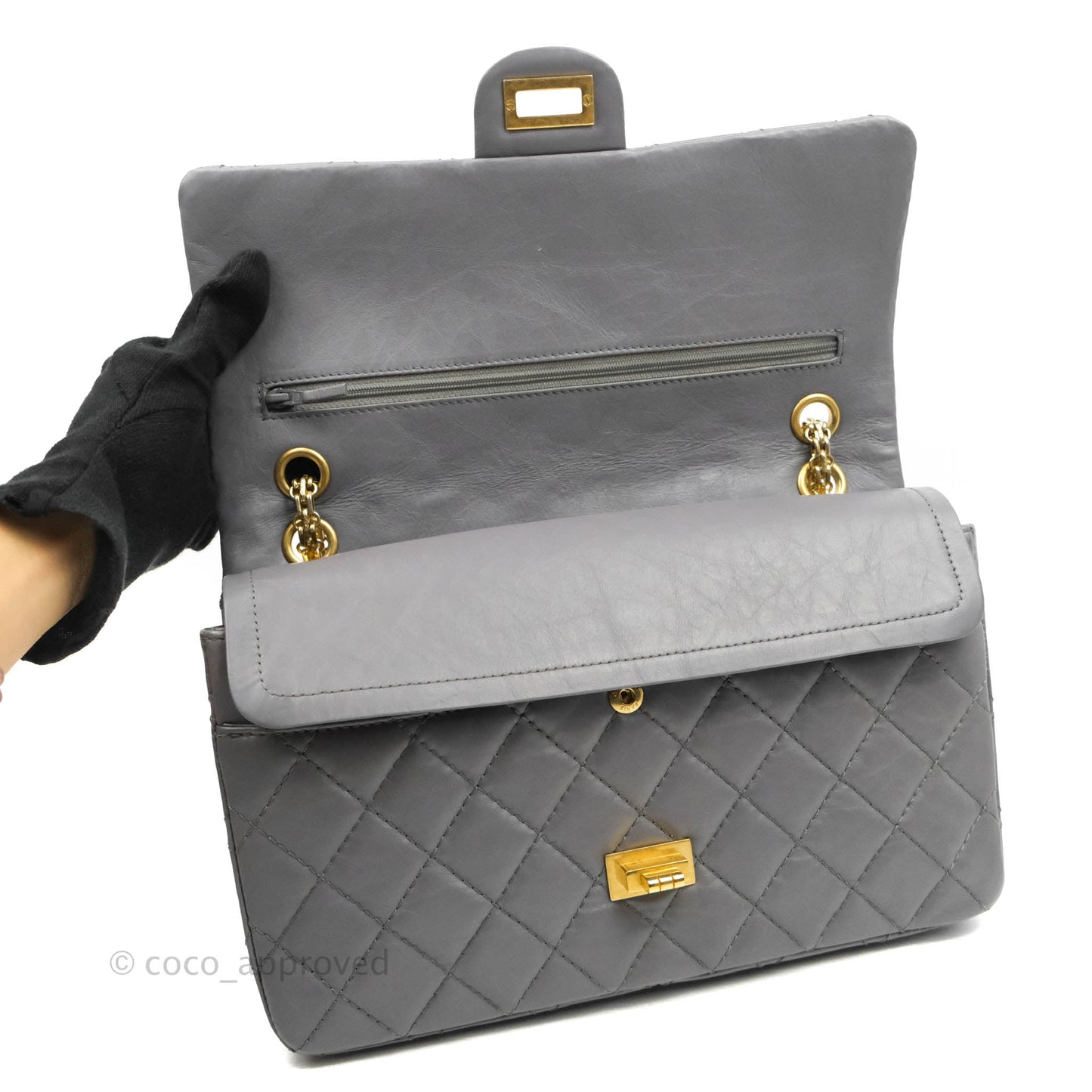 Chanel Quilted Reissue 226 Flap Grey Calfskin Aged Gold Hardware
