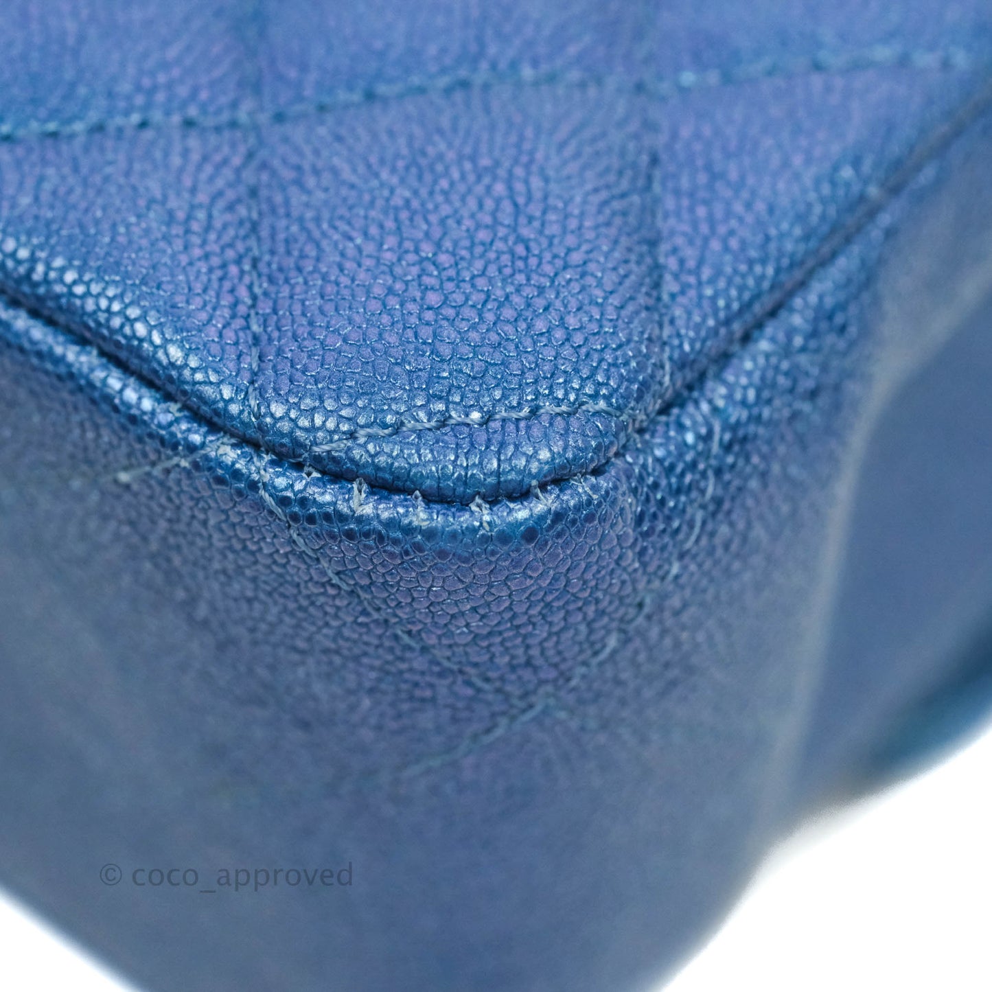 Chanel Quilted M/L Medium Double Flap Iridescent Blue Caviar Gold Hardware 19S