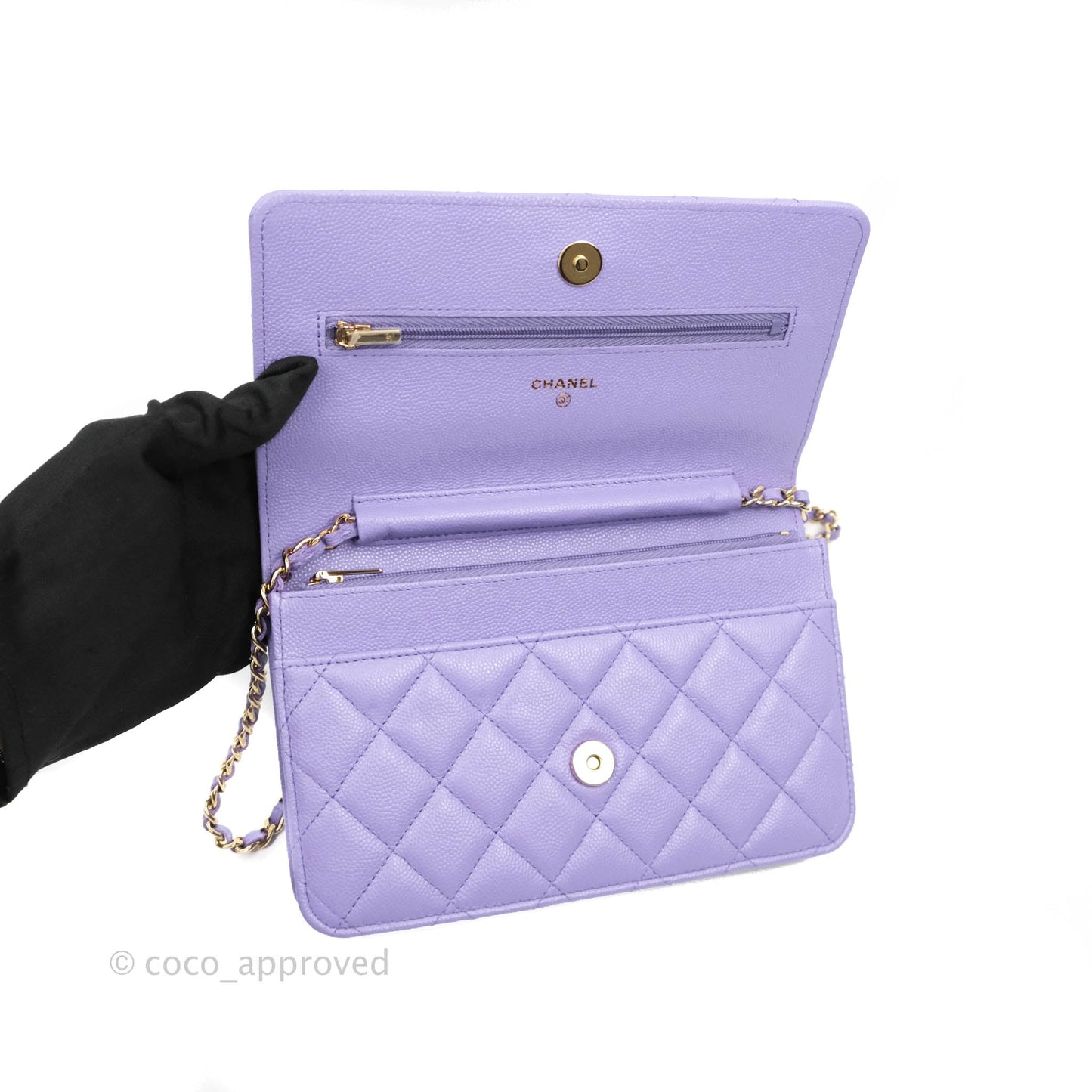 Chanel Quilted Wallet on Chain WOC Purple Caviar Gold Hardware 20S