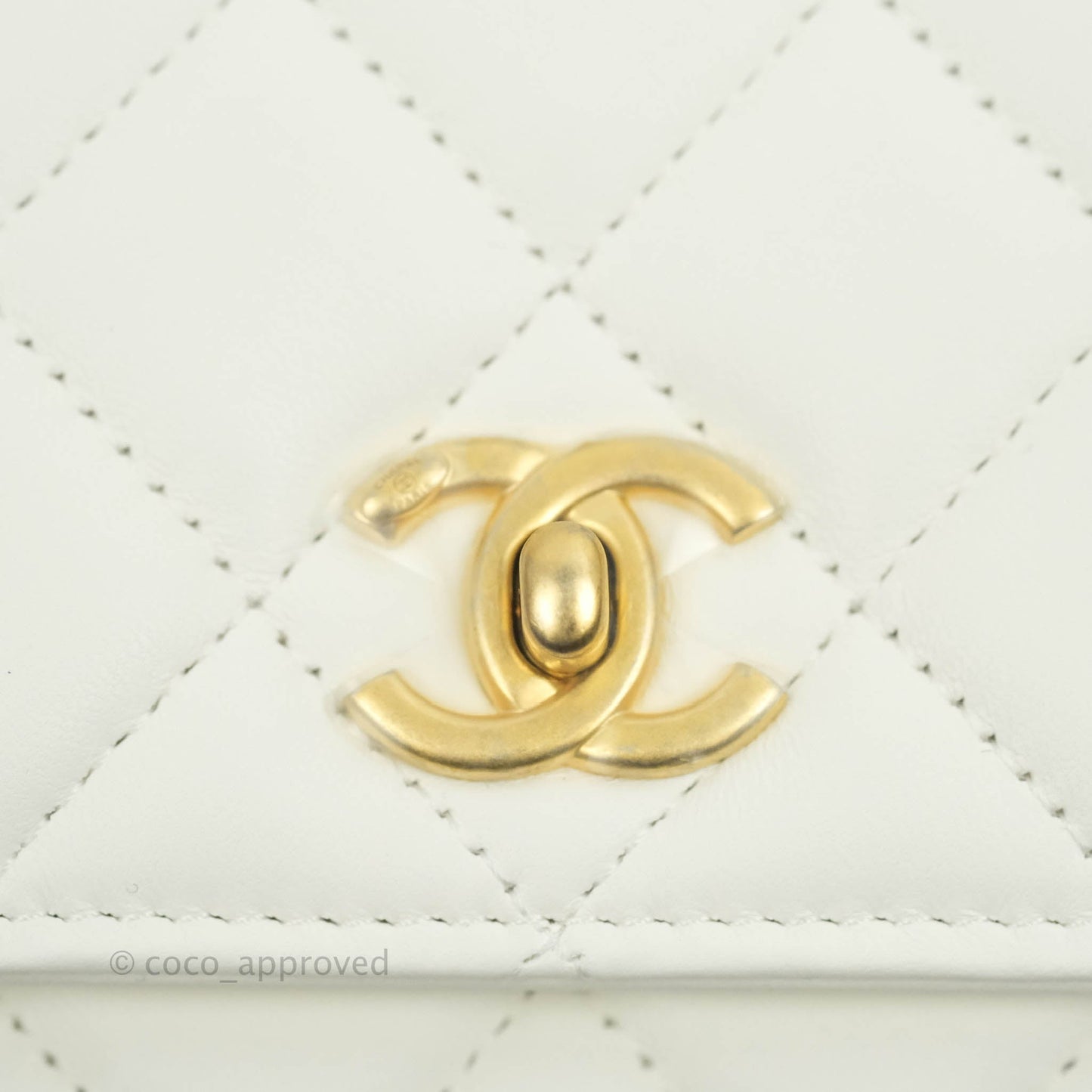 Chanel Quilted Pearl Crush Wallet on Chain WOC White Lambskin Aged Gold Hardware