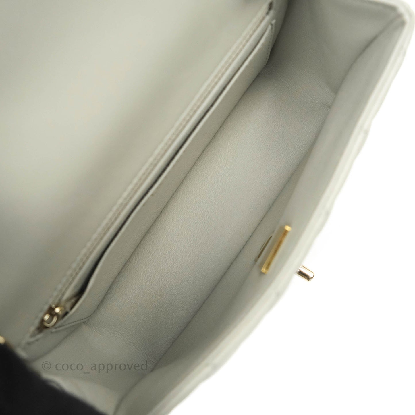 Chanel Quilted Mini Rectangular Flap Light Grey Lambskin Gold Hardware 22C