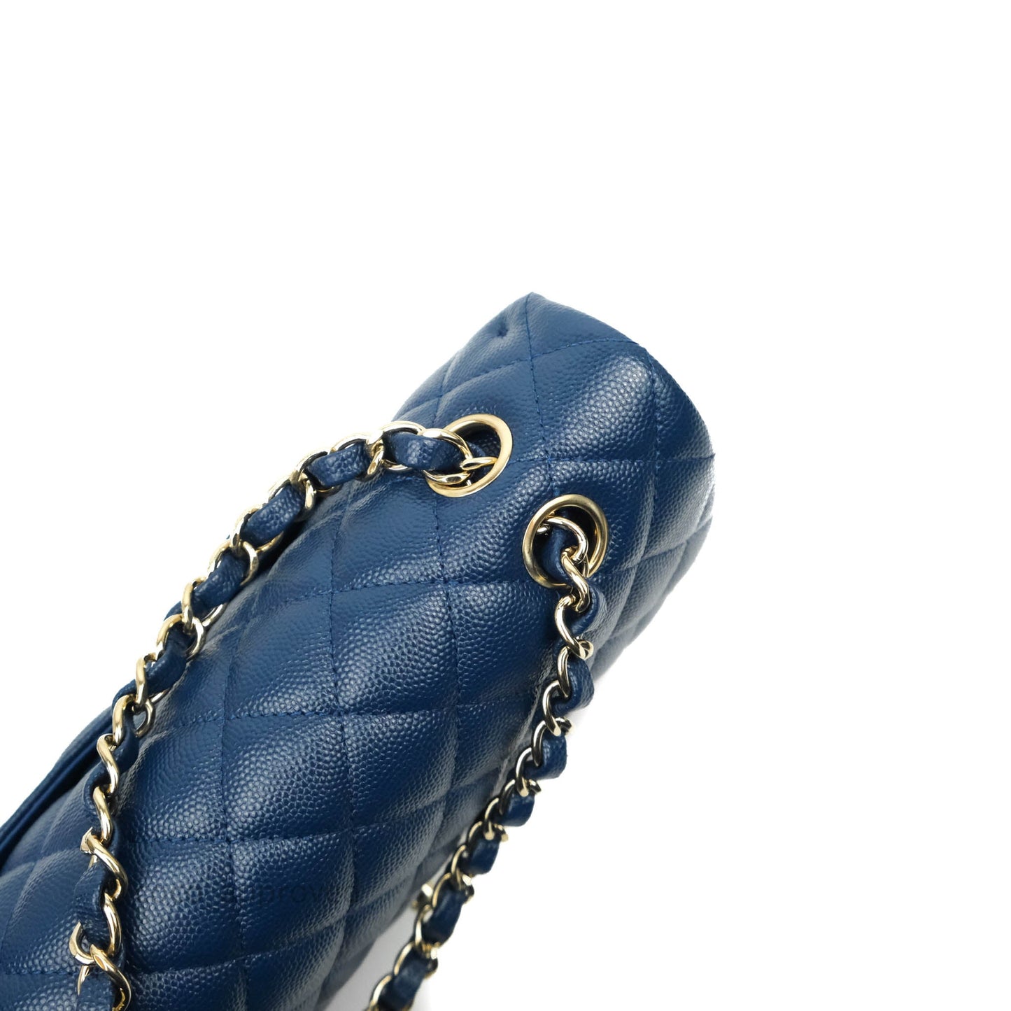 Chanel Quilted M/L Medium Double Flap Blue Caviar Gold Hardware 19C