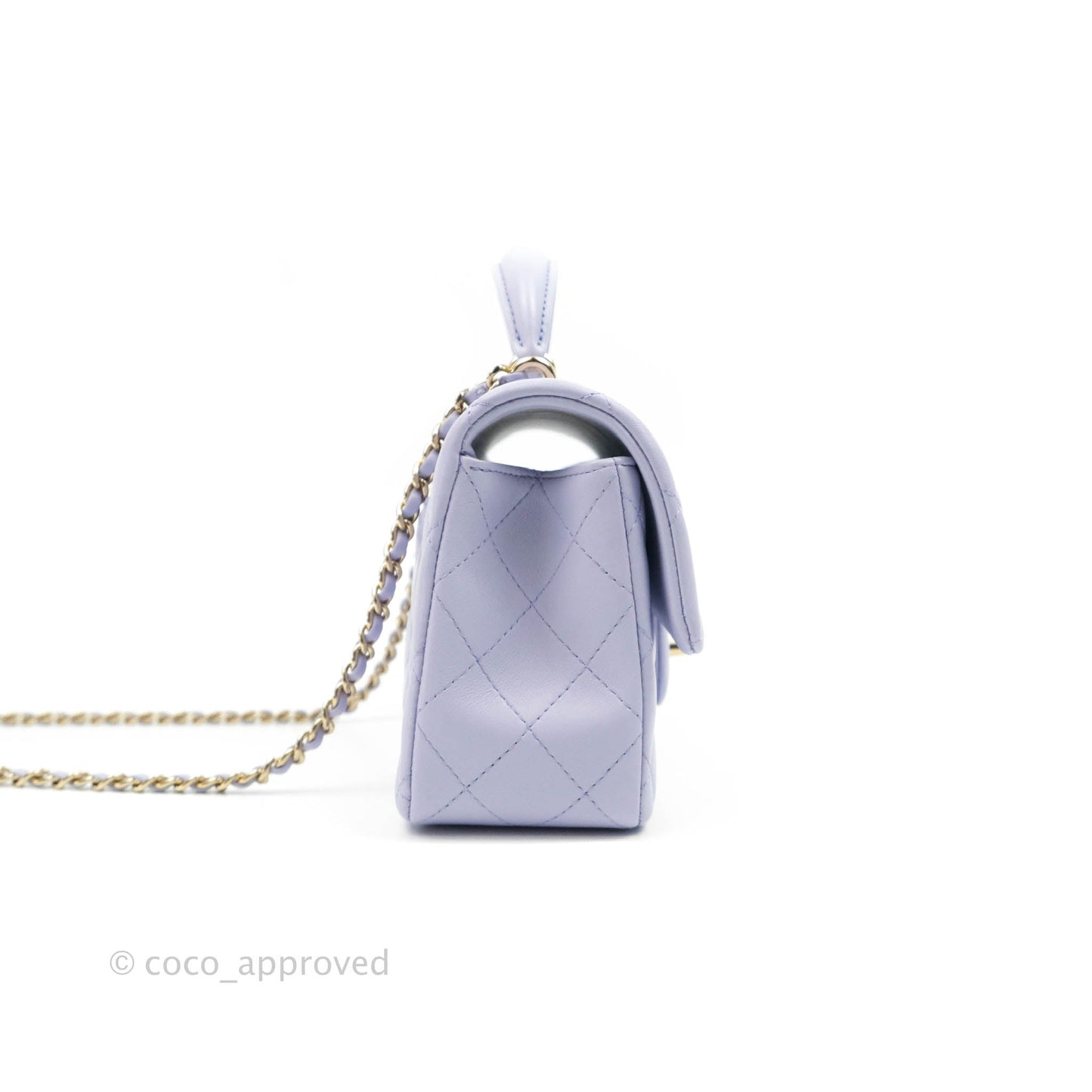 Chanel Top Handle Mini Rectangular Flap Bag Lilac Lambskin Aged Gold Hardware 21K
